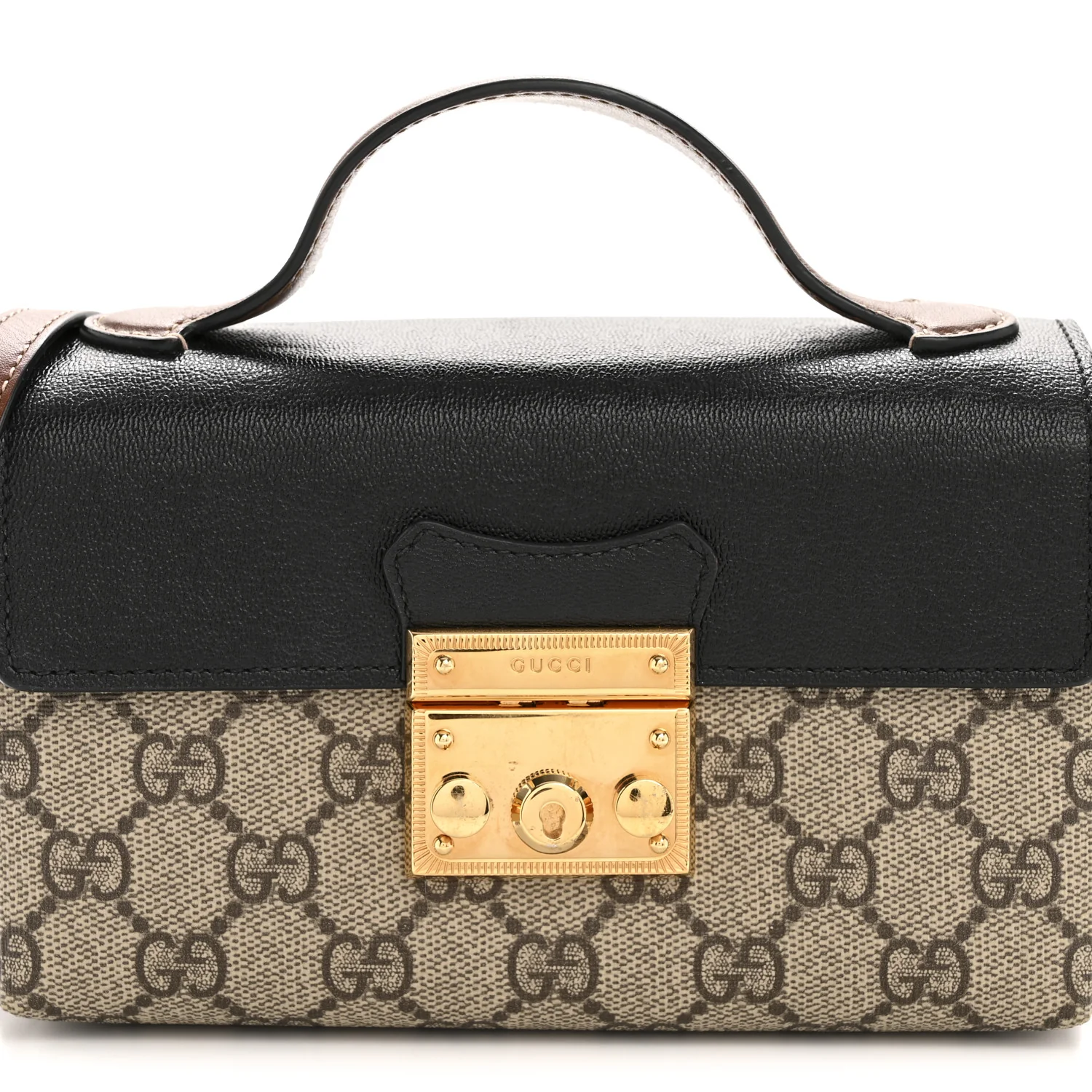 GG Supreme Monogram Calfskin Mini Padlock Top Handle Shoulder Bag Beige Black Cuir - Image 8