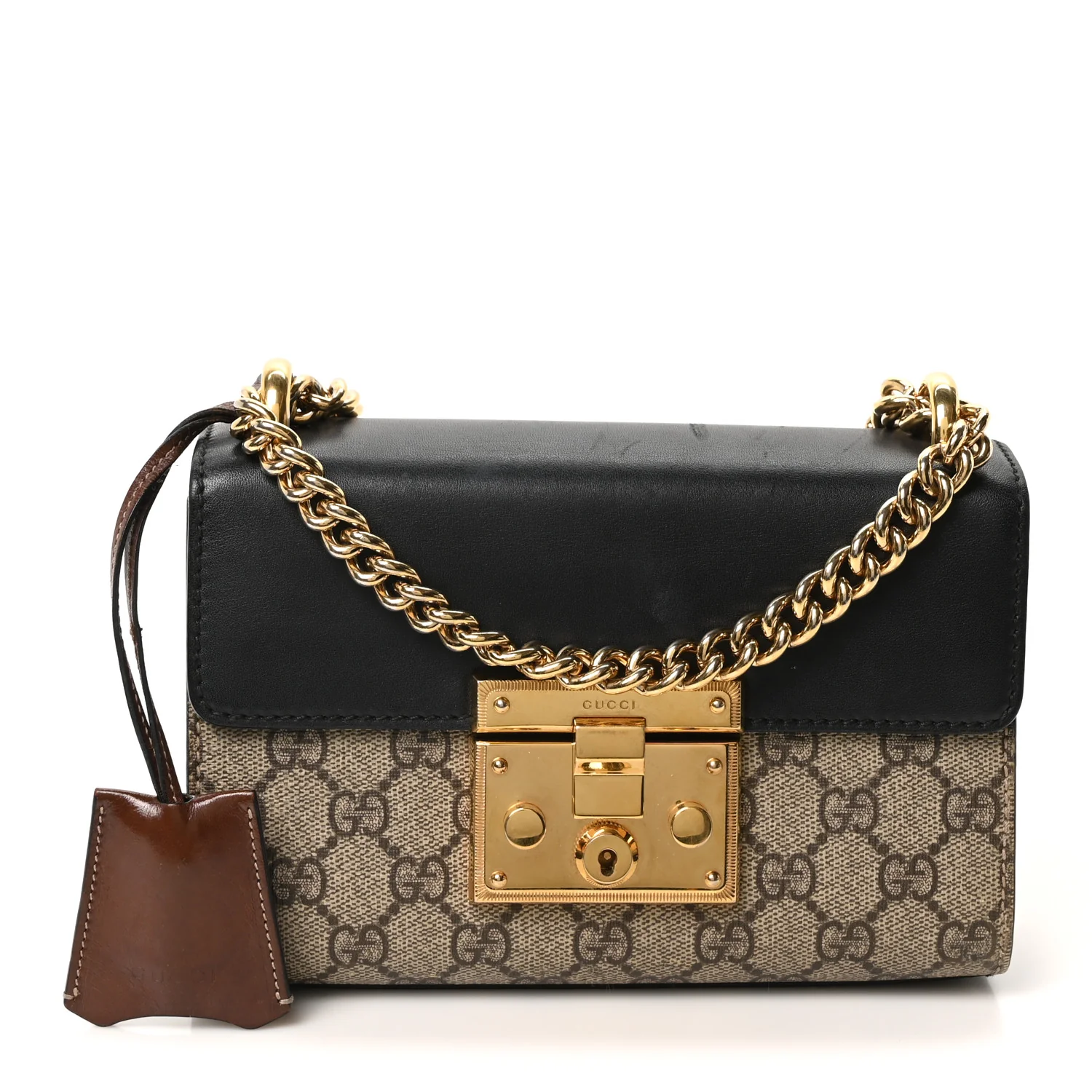 GG Supreme Monogram Calfskin Small Padlock Shoulder Bag Beige Black Cuir