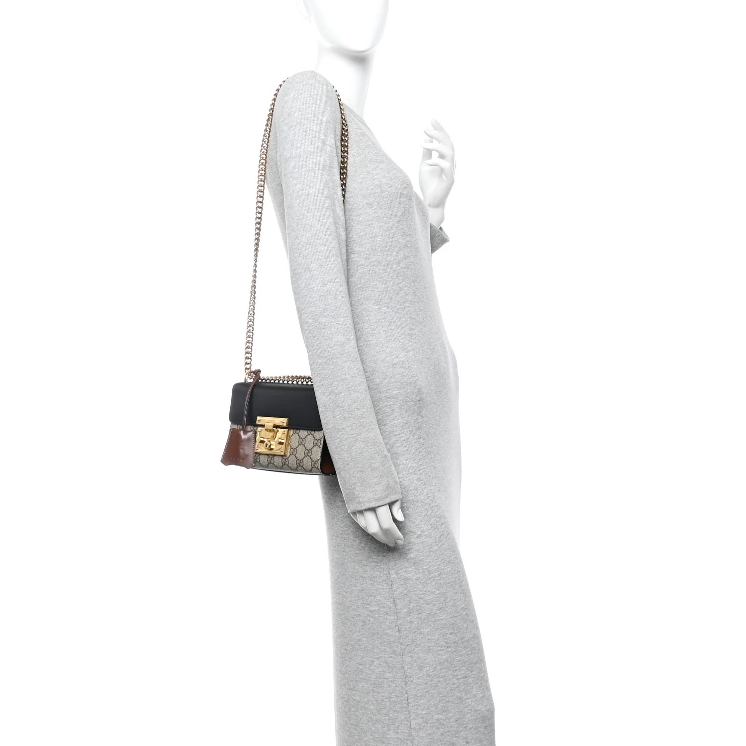 GG Supreme Monogram Calfskin Small Padlock Shoulder Bag Beige Black Cuir - Image 2