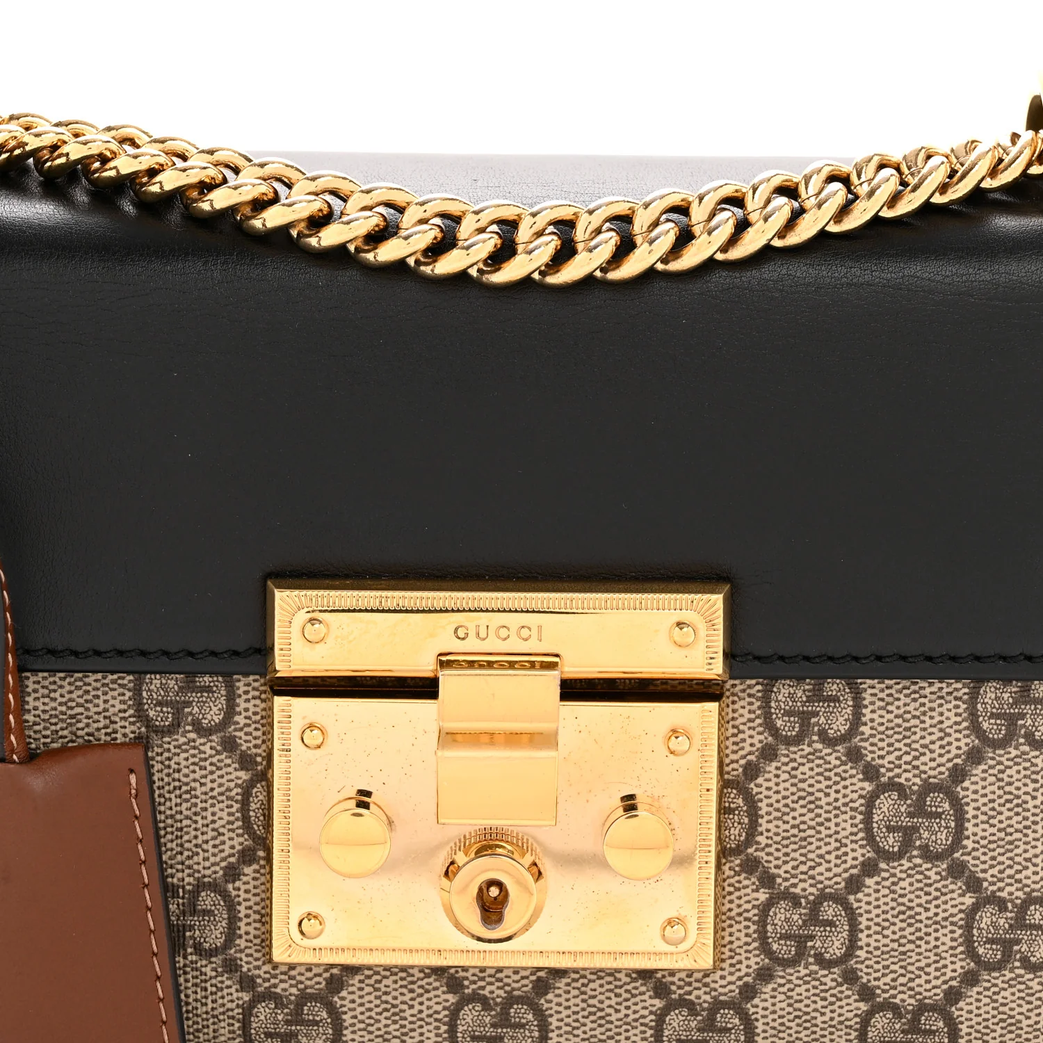 GG Supreme Monogram Calfskin Small Padlock Shoulder Bag Beige Black Cuir - Image 8