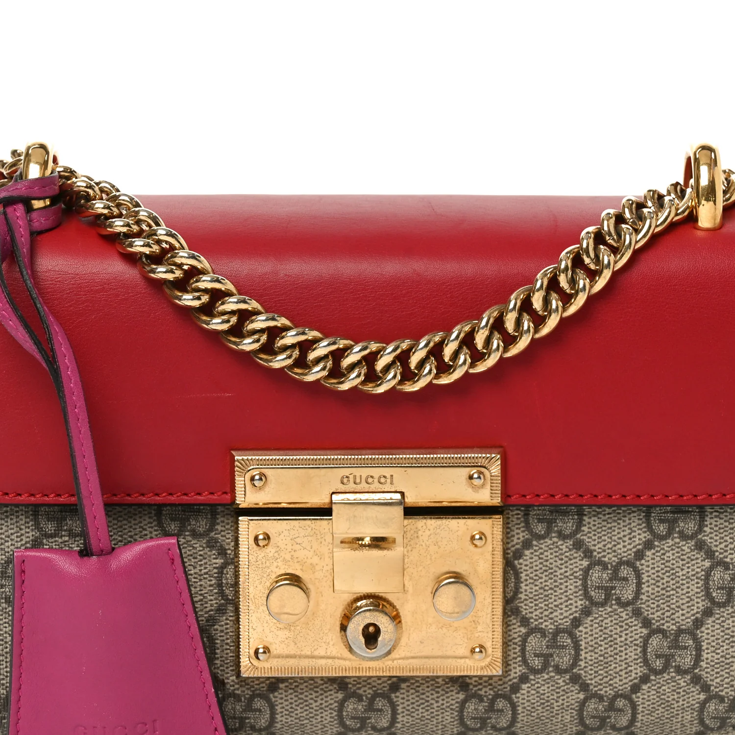 GG Supreme Monogram Calfskin Small Padlock Shoulder Bag Beige Hibiscus Red New Rosette - Image 8