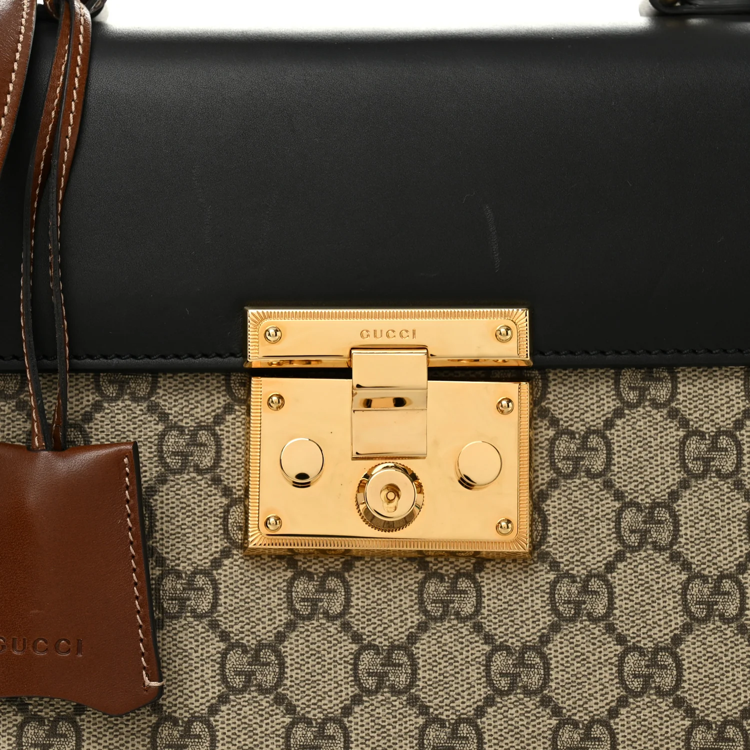 GG Supreme Monogram Calfskin Small Padlock Top Handle Bag Beige Black Cuir - Image 8