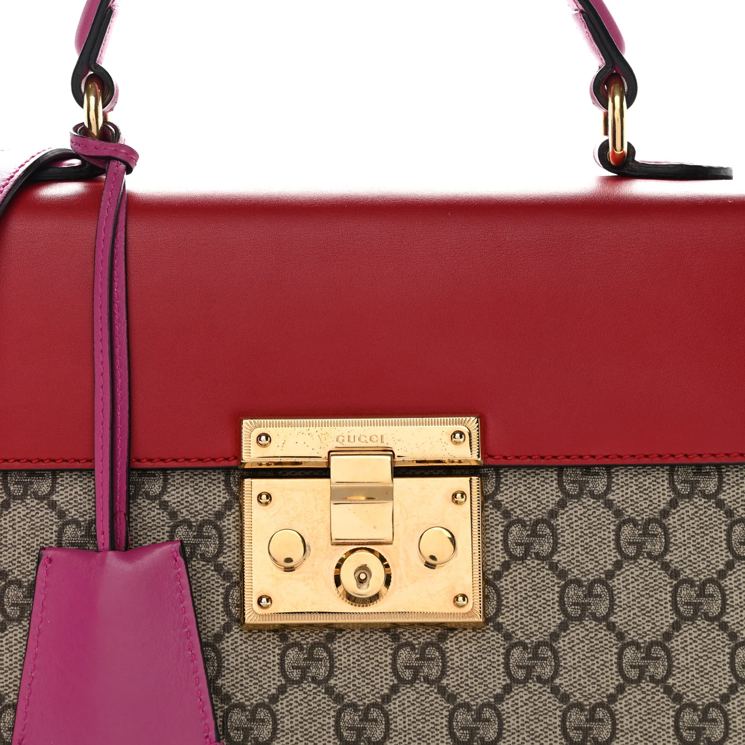 GG Supreme Monogram Calfskin Small Padlock Top Handle Bag Beige Hibiscus Red New Rosette - Image 21