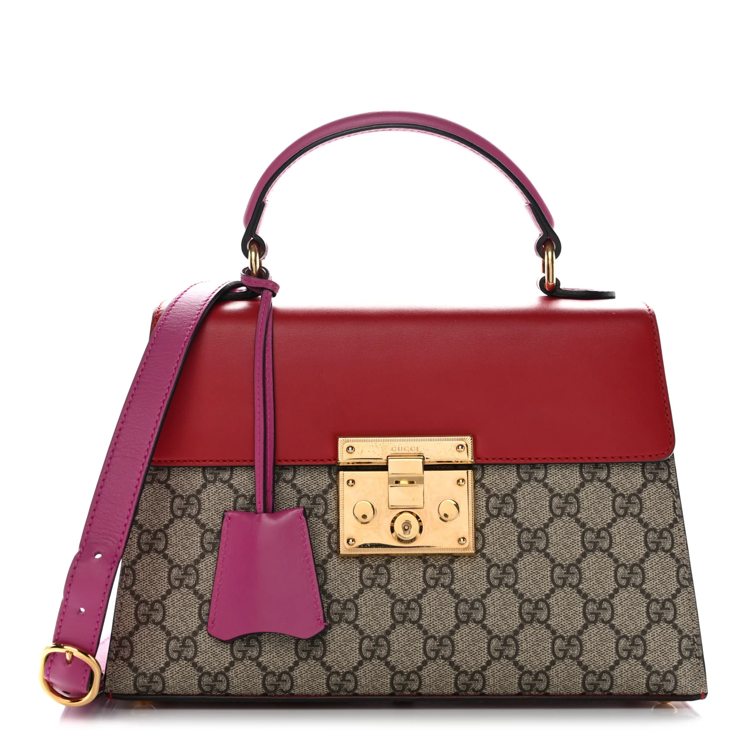 GG Supreme Monogram Calfskin Small Padlock Top Handle Bag Beige Hibiscus Red New Rosette - Image 3