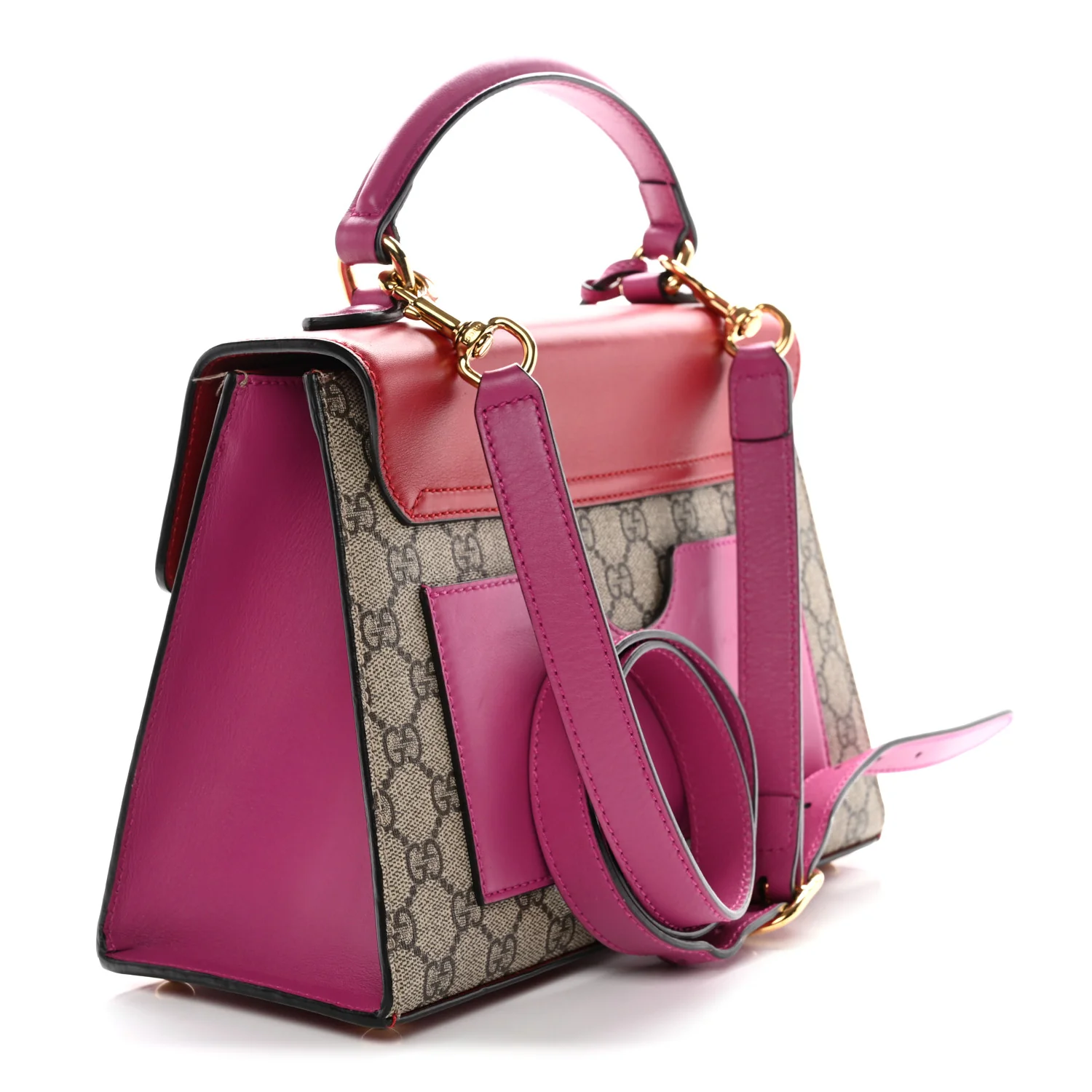 GG Supreme Monogram Calfskin Small Padlock Top Handle Bag Beige Hibiscus Red New Rosette - Image 7