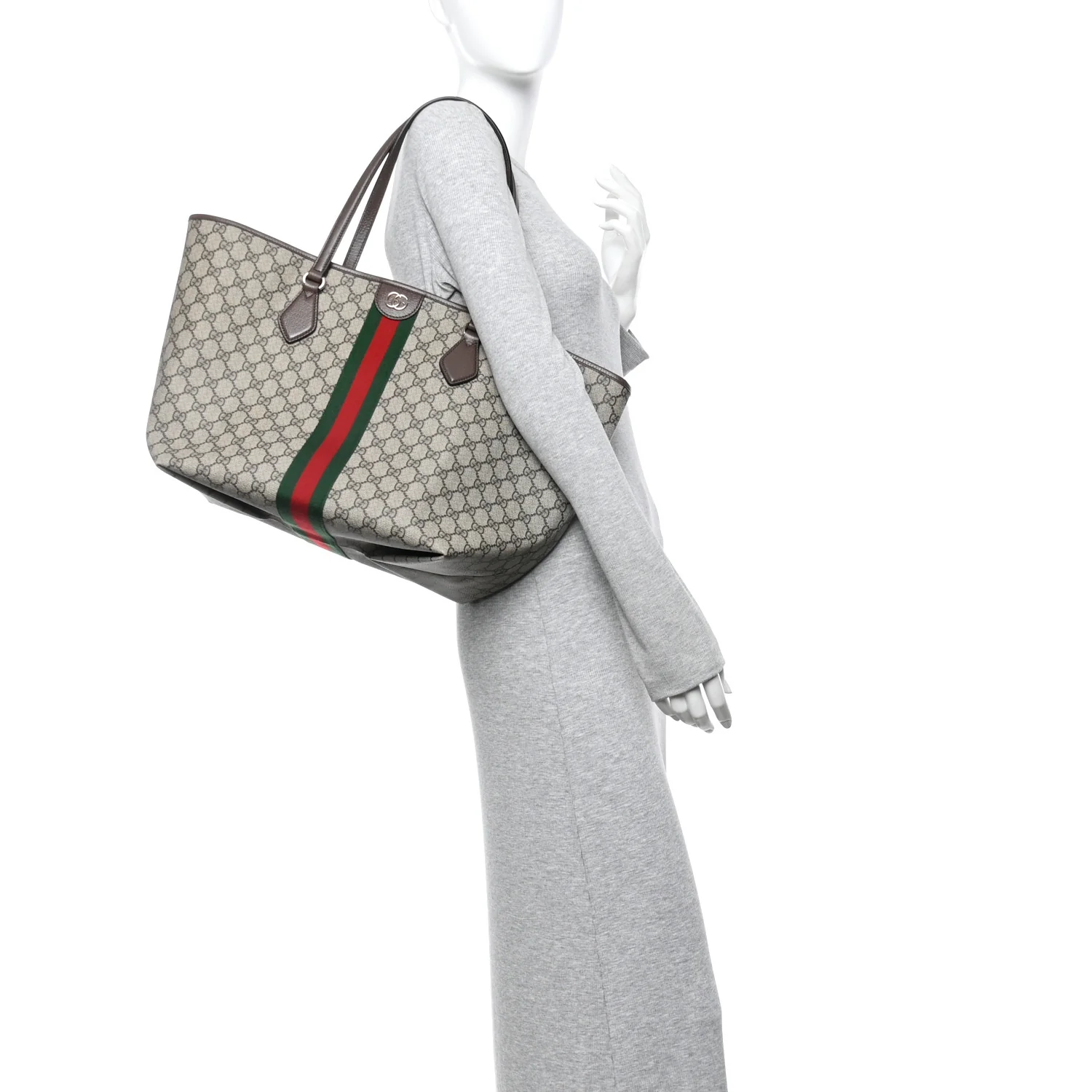 GG Supreme Monogram Calfskin Web Large Ophidia Tote Beige Dark Brown - Image 2