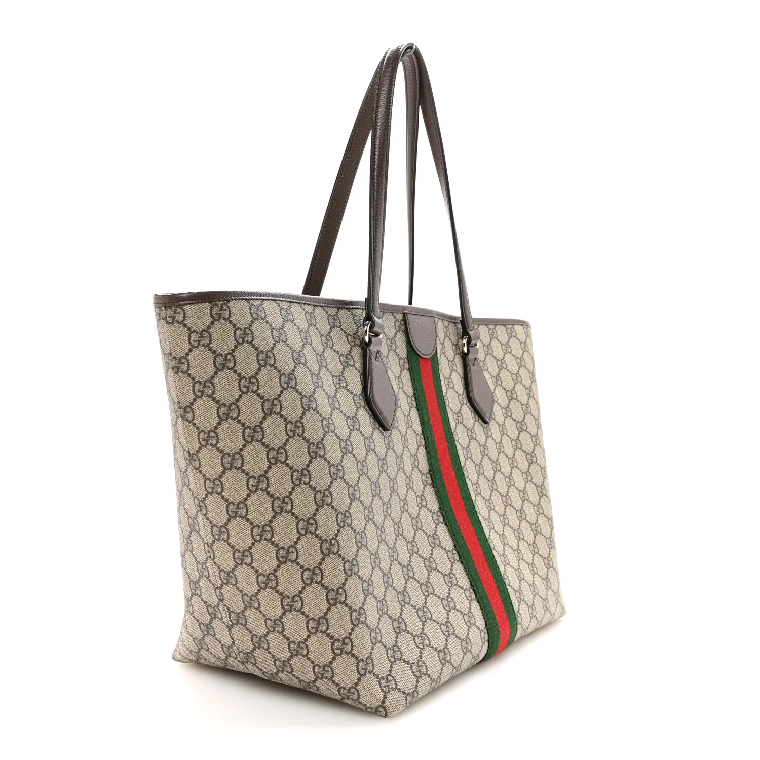 GG Supreme Monogram Calfskin Web Large Ophidia Tote Beige Dark Brown - Image 3