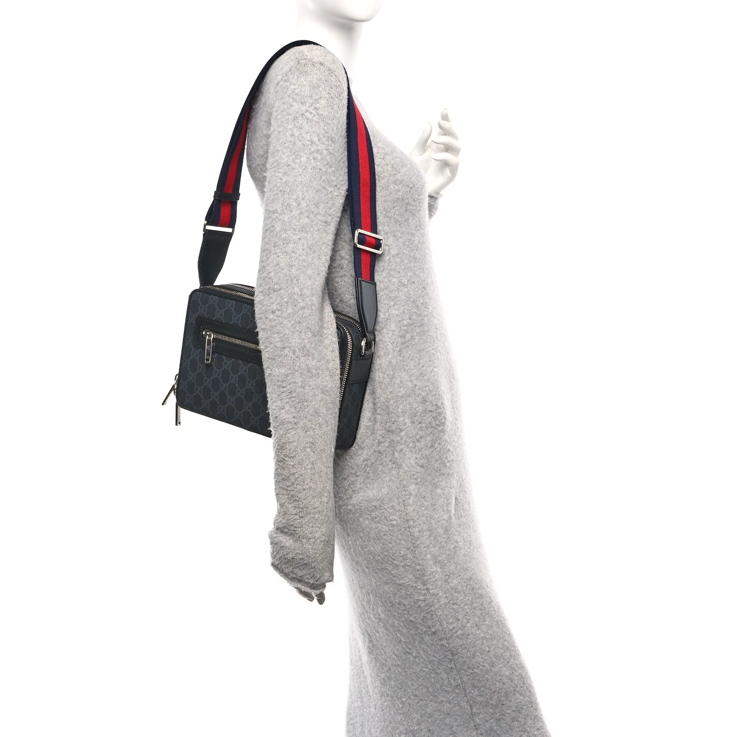 GG Supreme Monogram Calfskin Web Medium Messenger Bag Black Grey - Image 2