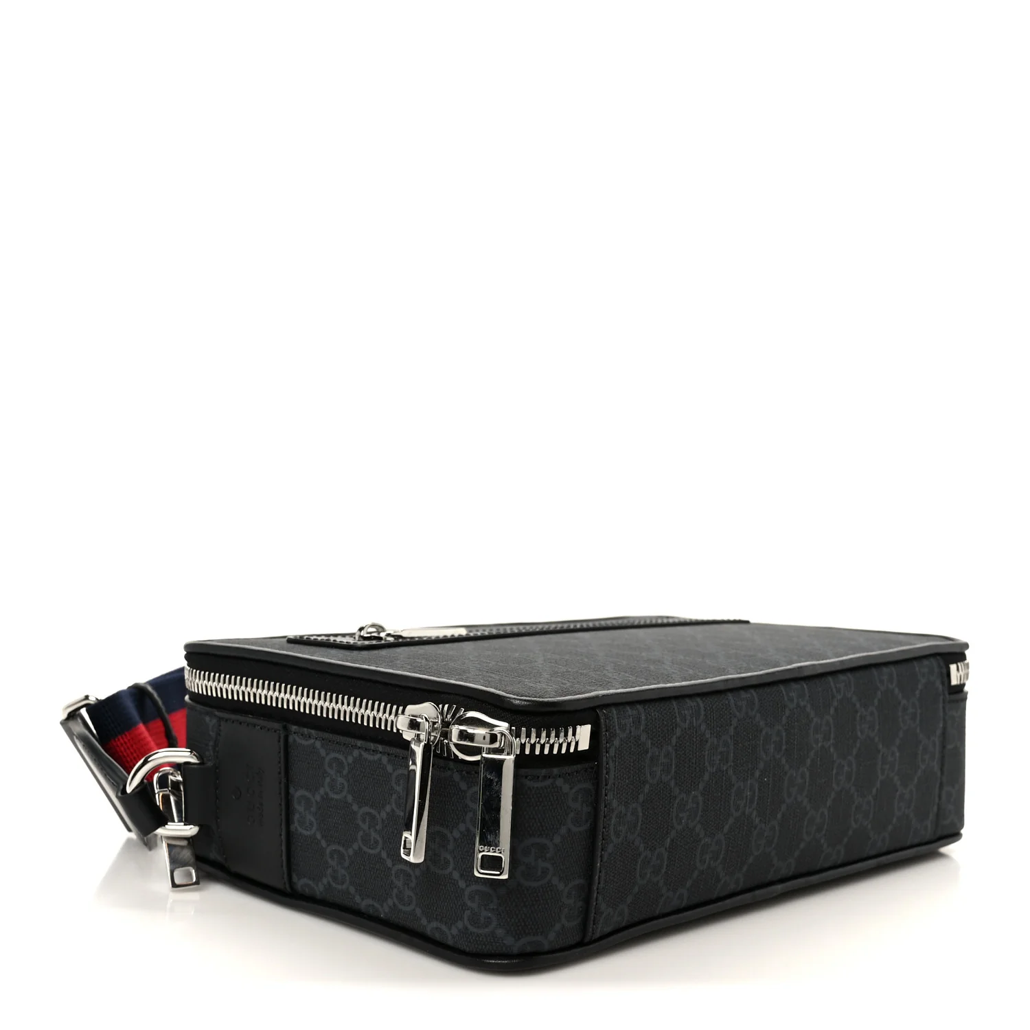 GG Supreme Monogram Calfskin Web Medium Messenger Bag Black Grey - Image 4