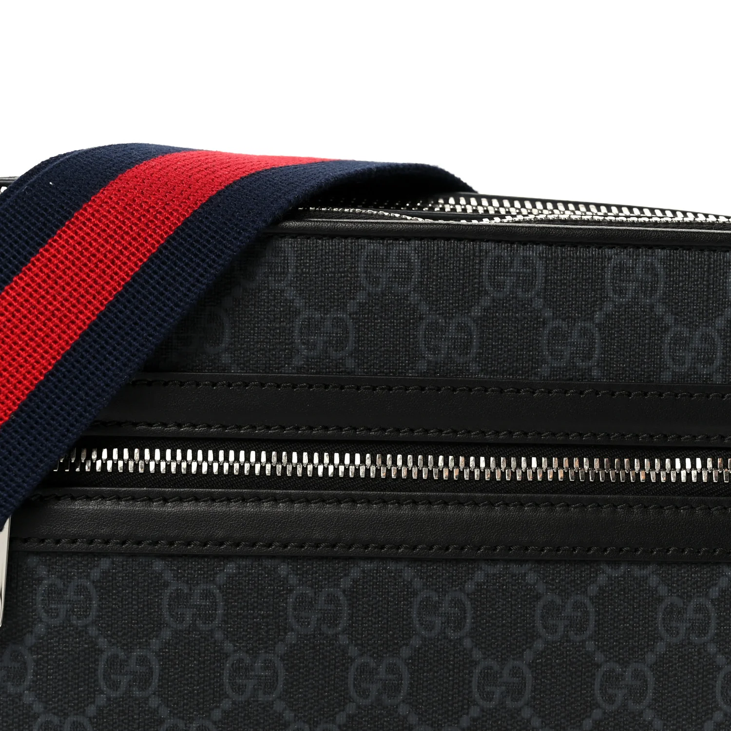 GG Supreme Monogram Calfskin Web Medium Messenger Bag Black Grey - Image 9