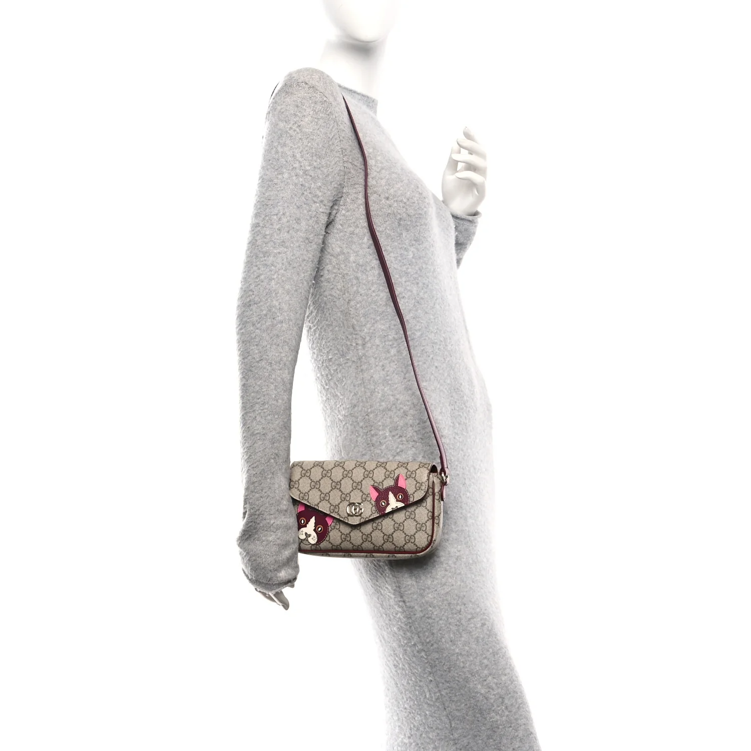 GG Supreme Monogram Cat Print Mini Shoulder Bag Beige Ebony Rosso - Image 2