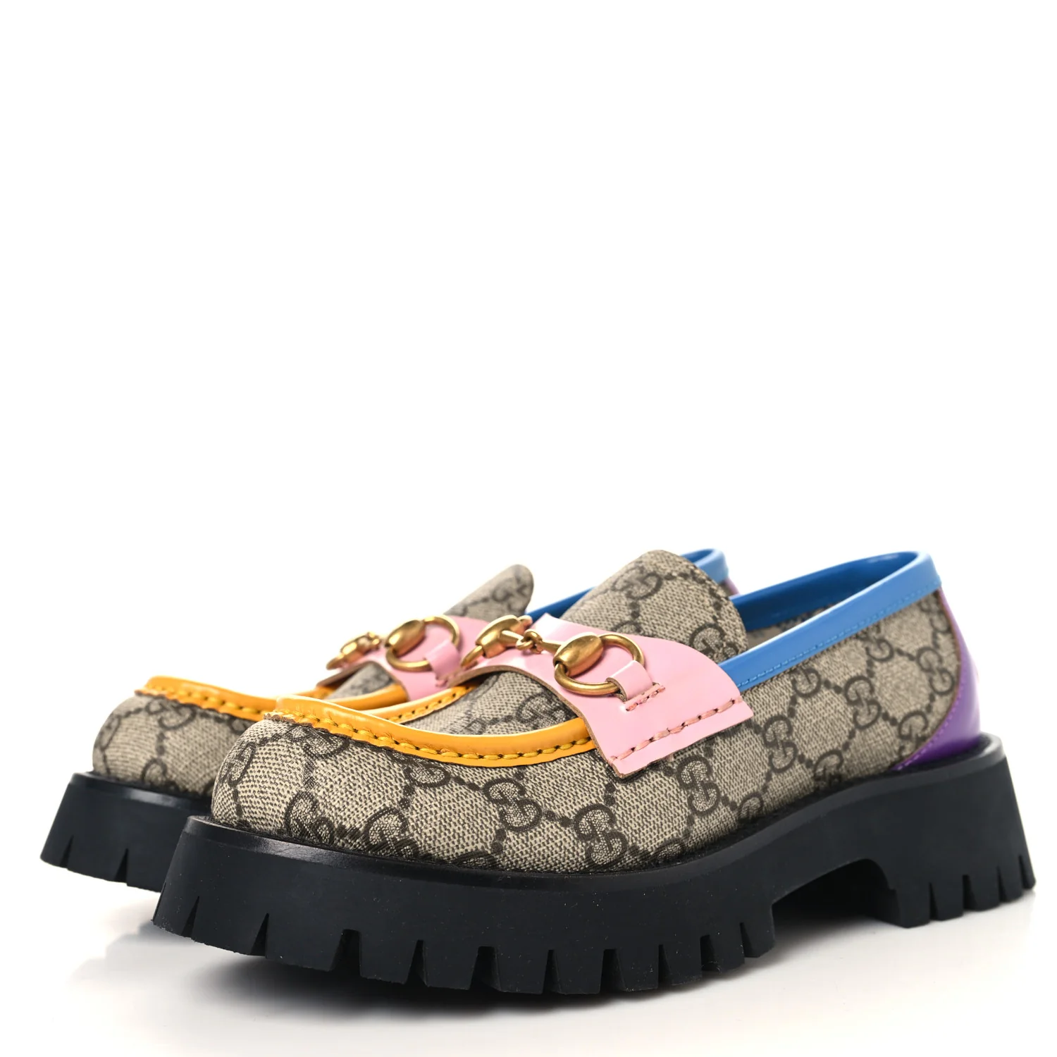 GG Supreme Monogram Cordovan Lux Womens Harald Horsebit 25mm Platform Loafers 35.5 Beige Sugar Pink Crop Shine Purple Marine - Image 4