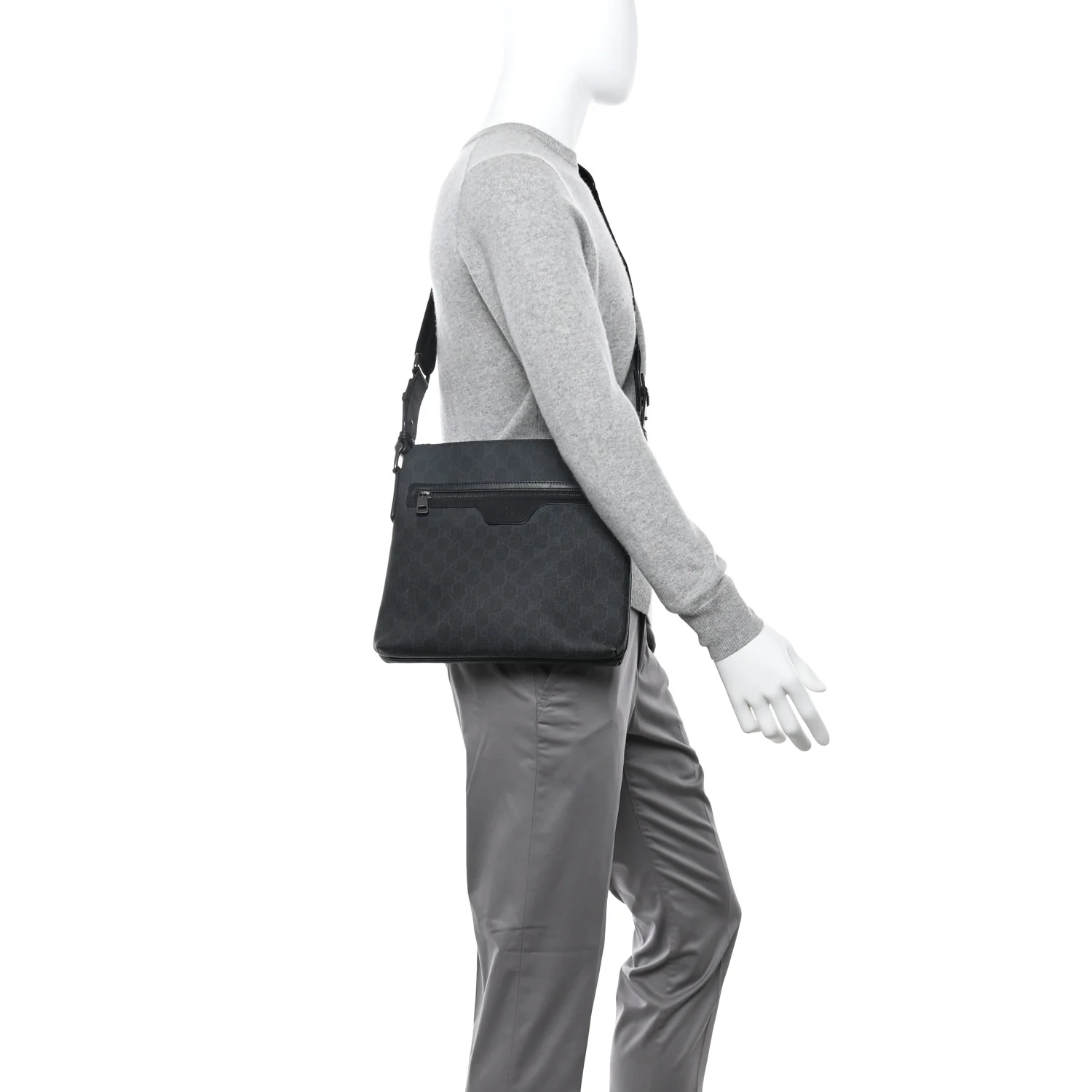 GG Supreme Monogram Crossbody Messenger Bag Black Grey - Image 2