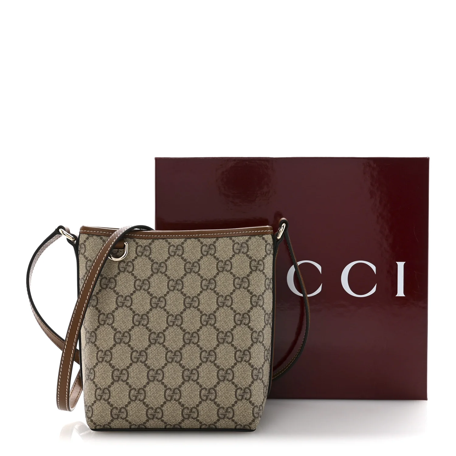 GG Supreme Monogram Emblem Nano Bucket Bag Beige Dark Brown - Image 11