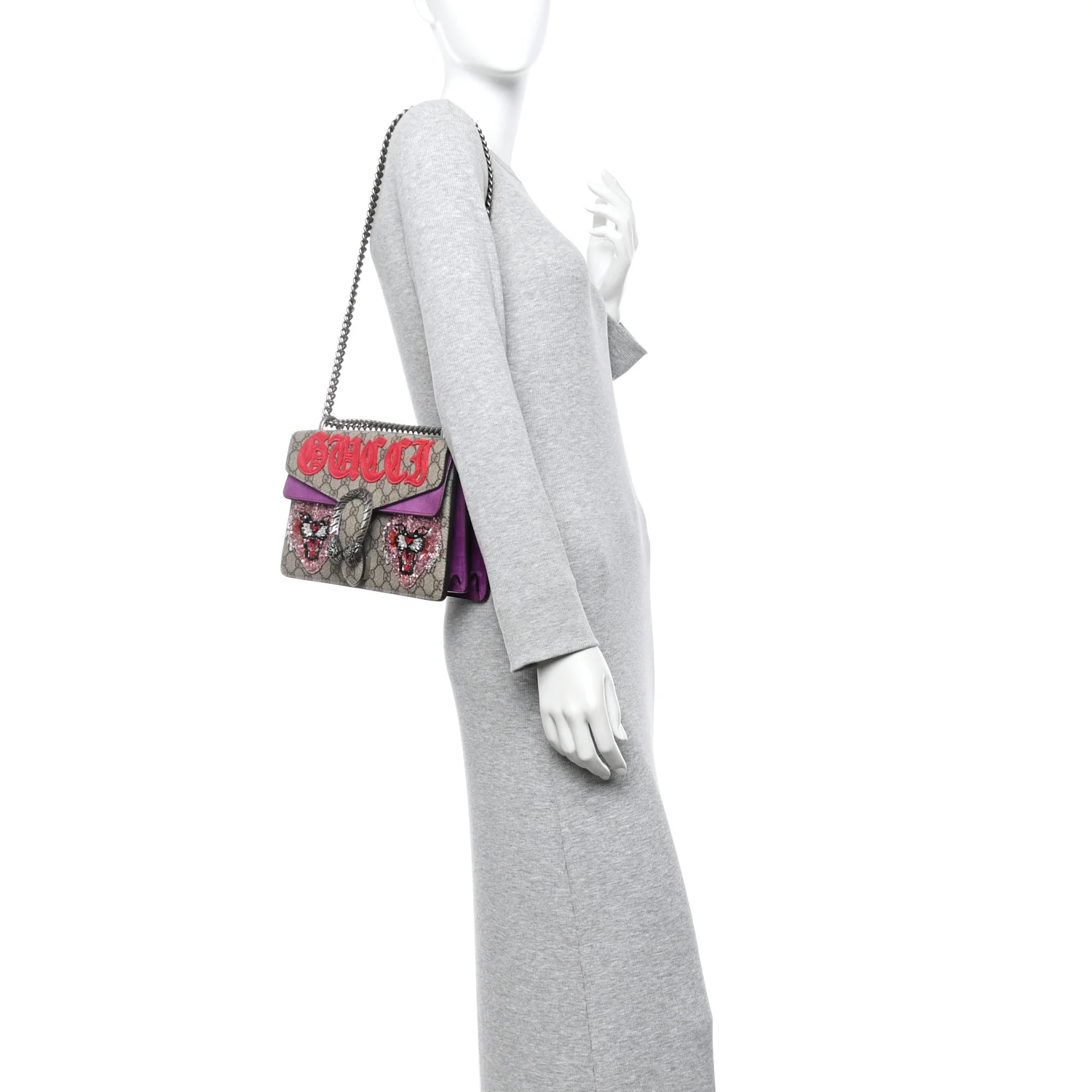 GG Supreme Monogram Embroidered Small Dionysus Shoulder Bag Purple - Image 2