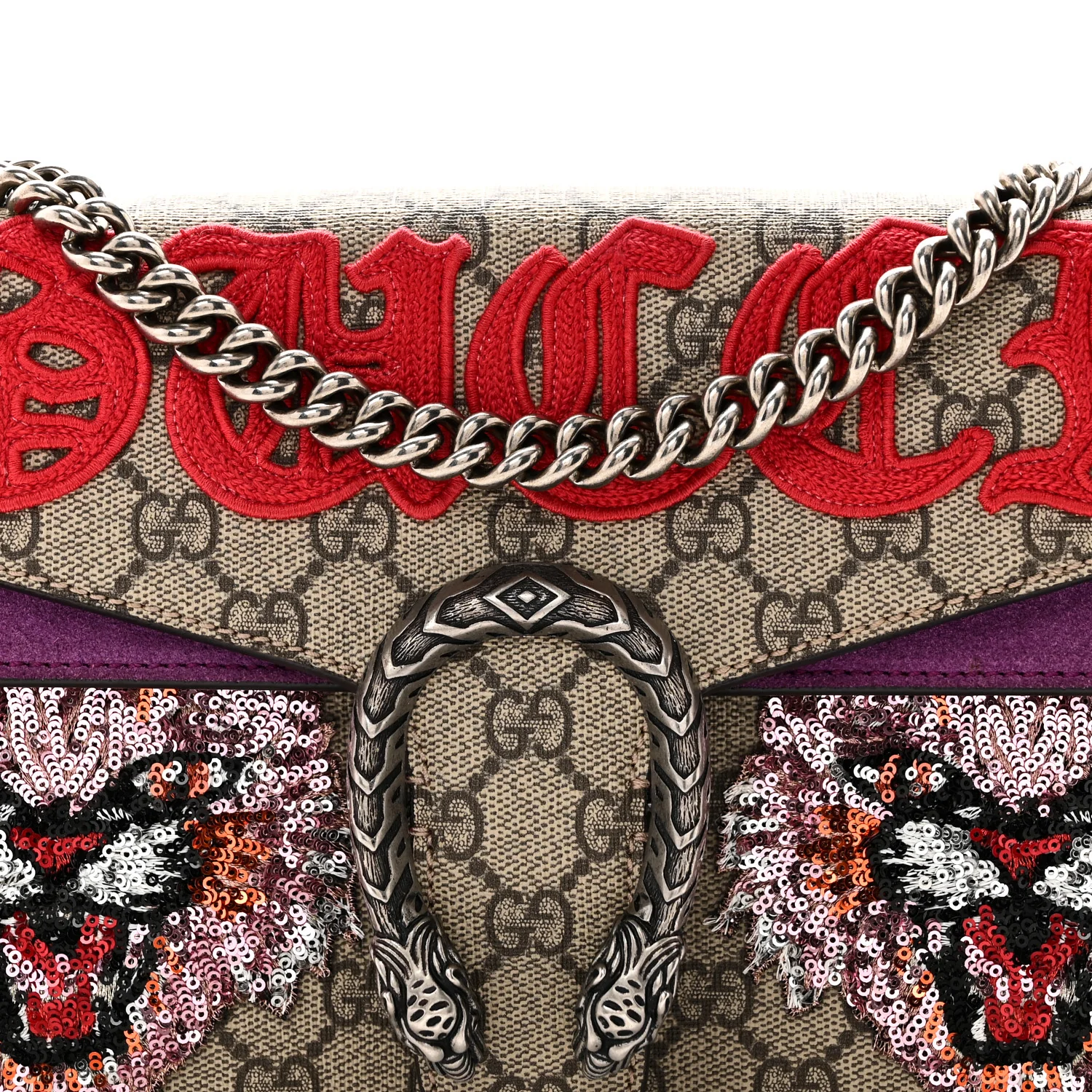 GG Supreme Monogram Embroidered Small Dionysus Shoulder Bag Purple - Image 8