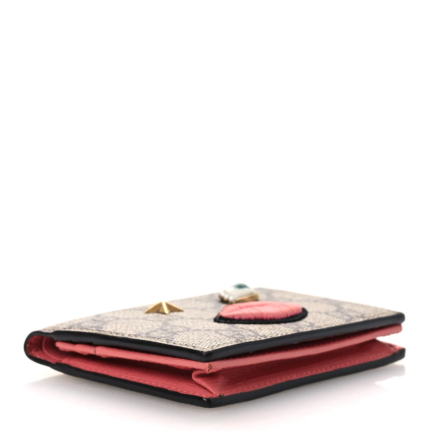 GG Supreme Monogram Face Embroidered Card Case Wallet Pink - Image 4