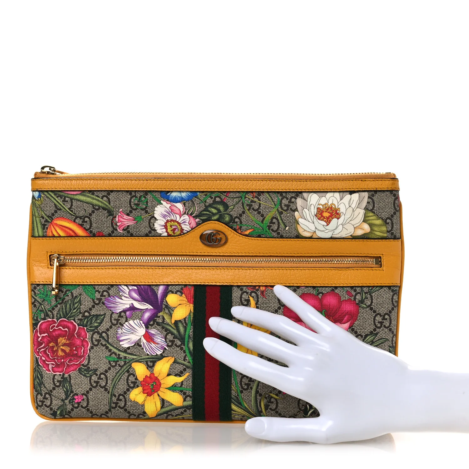 GG Supreme Monogram Flora Large Ophidia Pouch Clutch Beige Multicolor Crop - Image 2