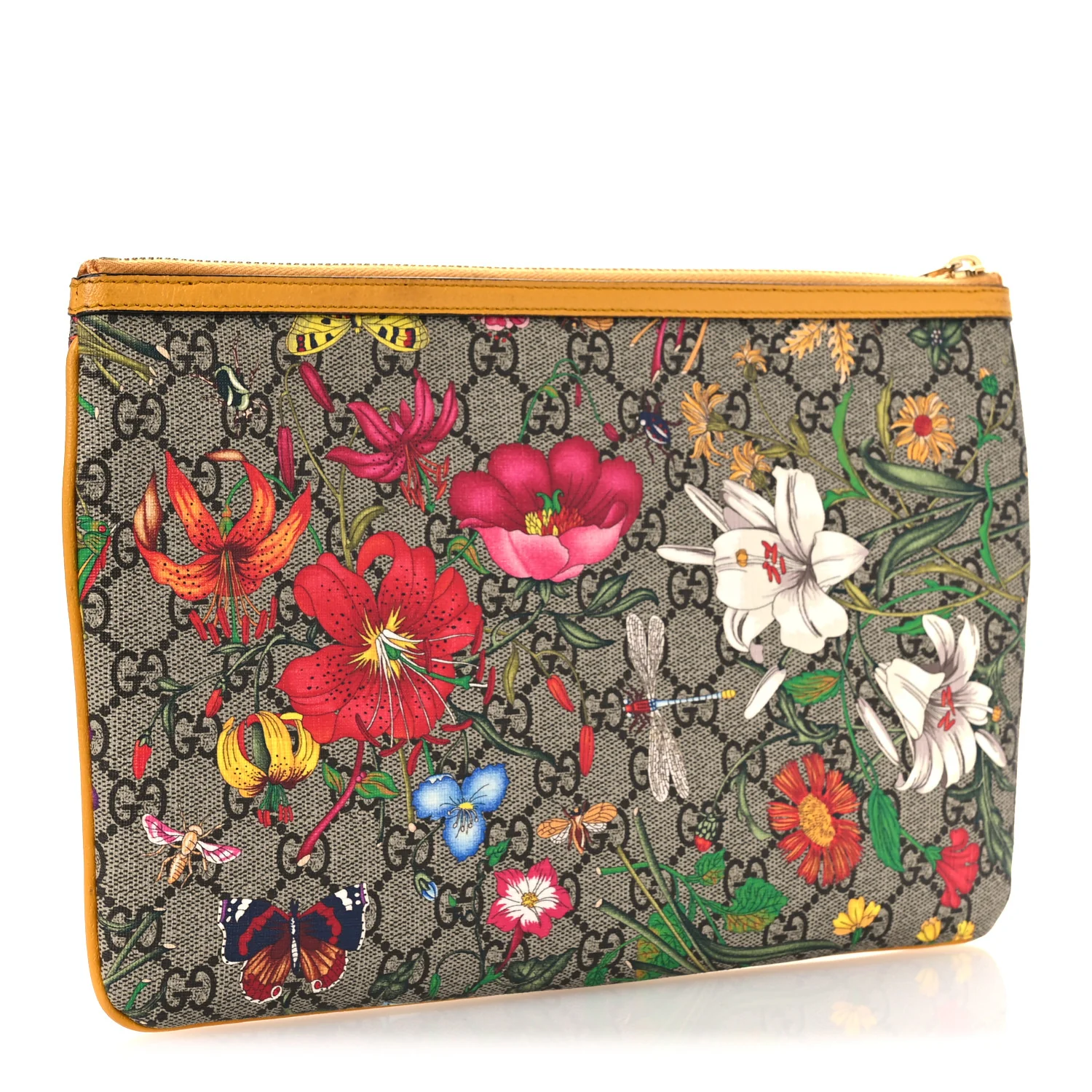 GG Supreme Monogram Flora Large Ophidia Pouch Clutch Beige Multicolor Crop - Image 3