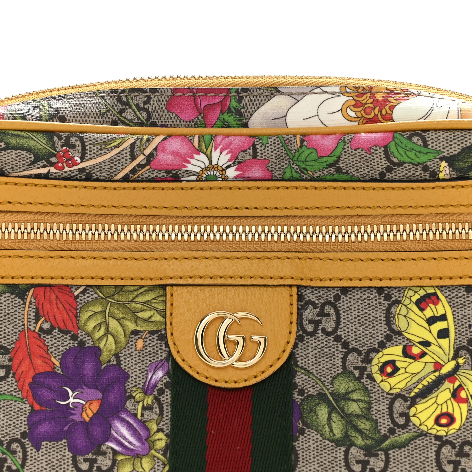 GG Supreme Monogram Flora Medium Ophidia Belt Bag Beige Multicolor Crop - Image 8