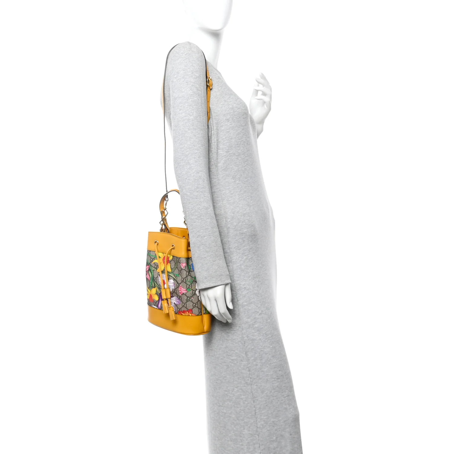 GG Supreme Monogram Flora Small Ophidia Bucket Bag Beige Multicolor Crop - Image 2