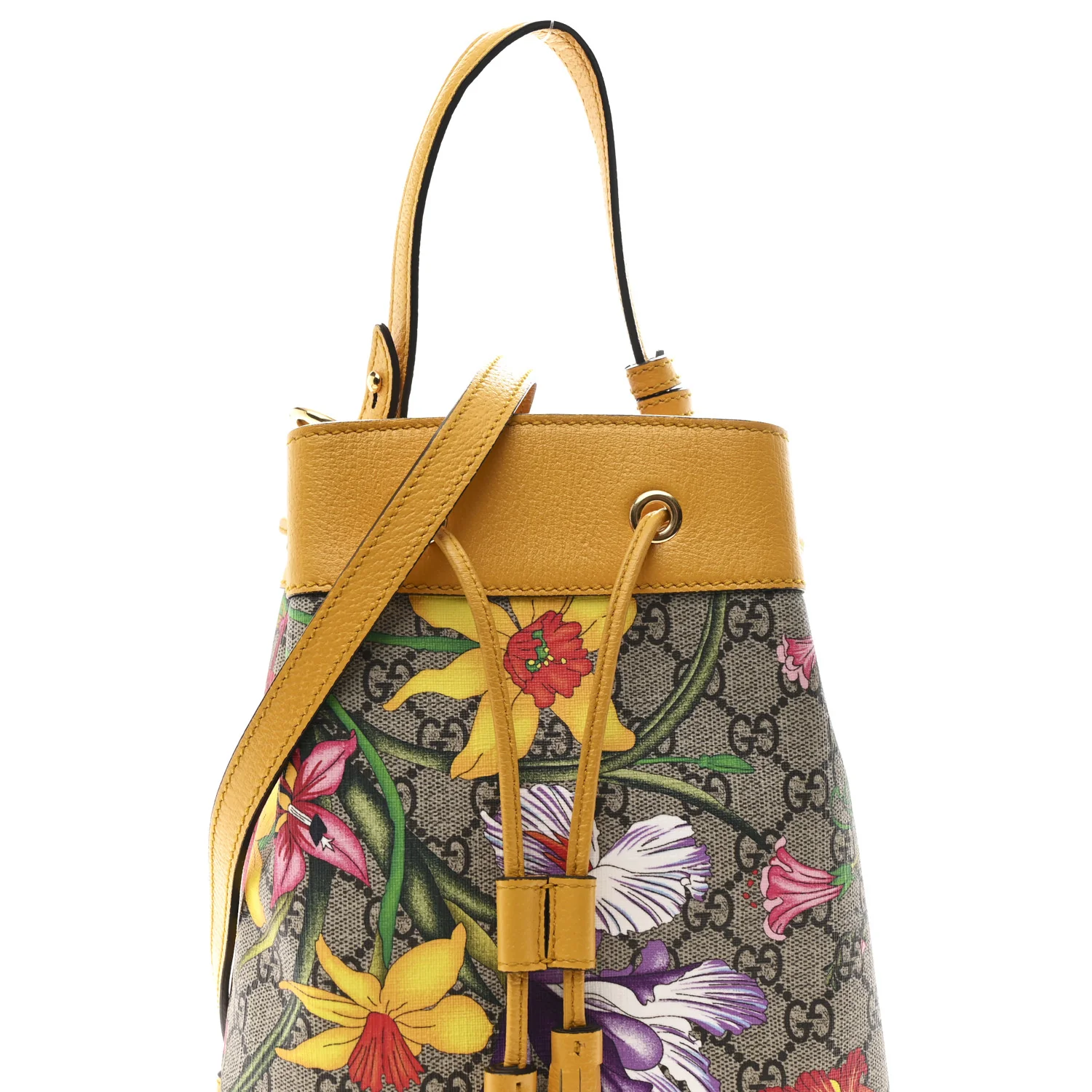 GG Supreme Monogram Flora Small Ophidia Bucket Bag Beige Multicolor Crop - Image 8