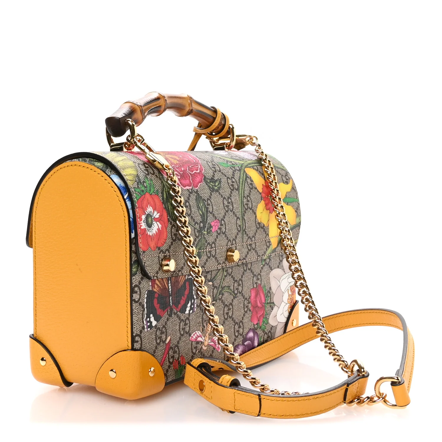 GG Supreme Monogram Flora Small Padlock Bamboo Shoulder Bag Beige Multicolor Crop - Image 3