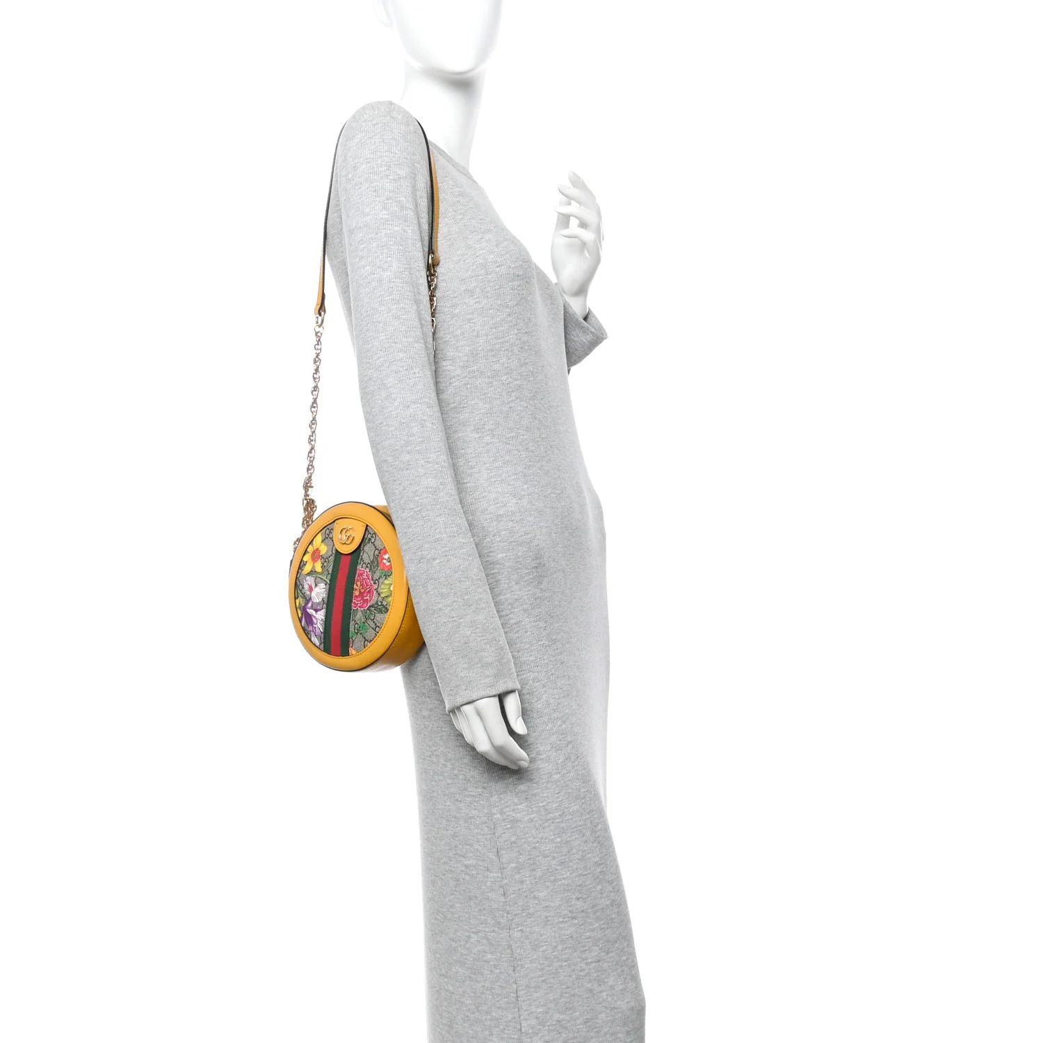GG Supreme Monogram Flora Web Mini Ophidia Round Shoulder Bag Beige Multicolor Crop - Image 2