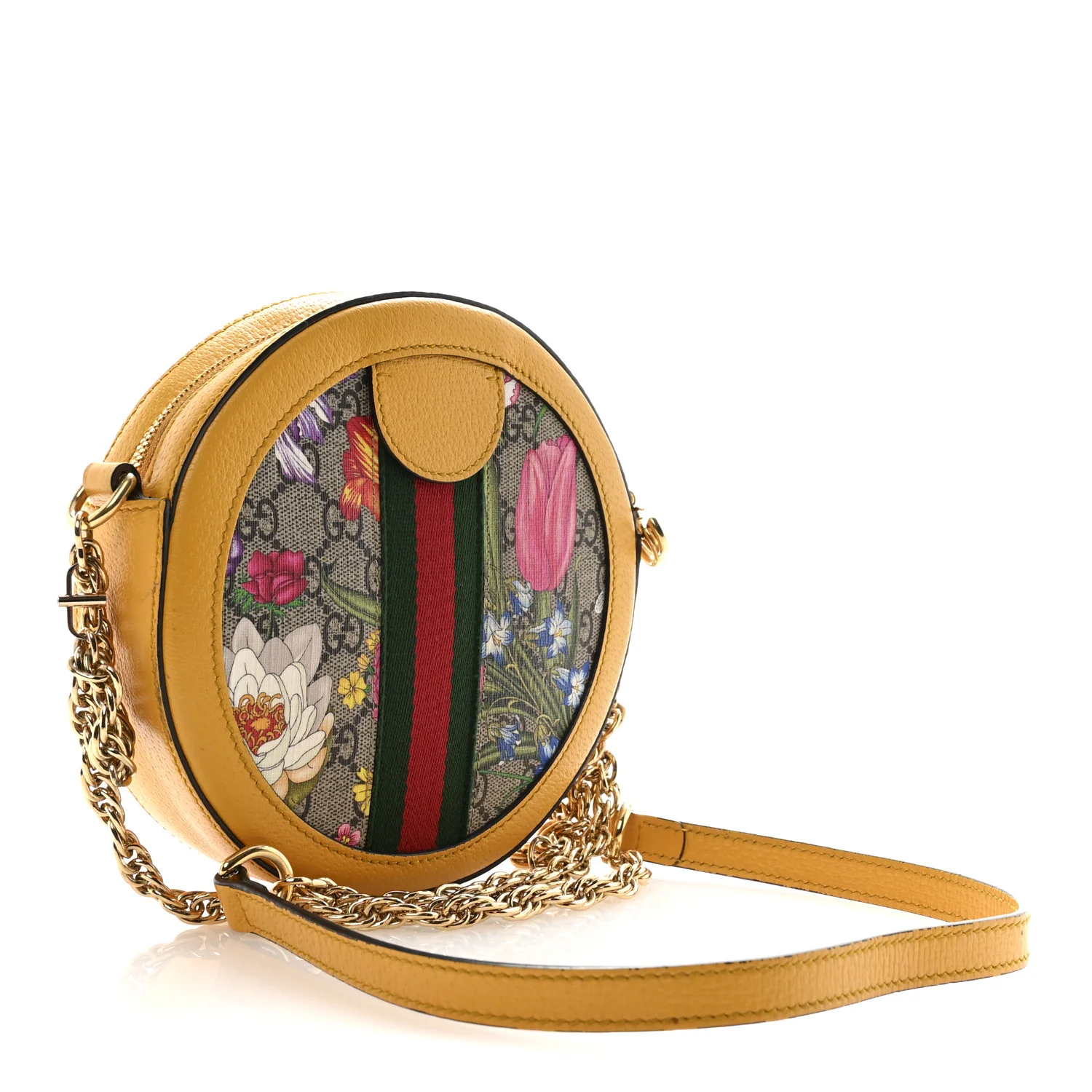 GG Supreme Monogram Flora Web Mini Ophidia Round Shoulder Bag Beige Multicolor Crop - Image 3