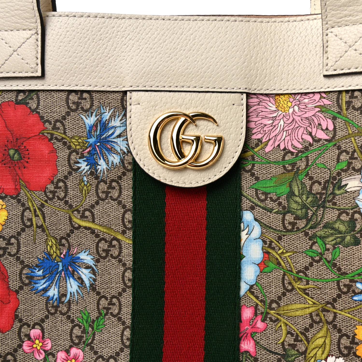 GG Supreme Monogram Flora Web Ophidia Vertical Shopping Tote White - Image 9