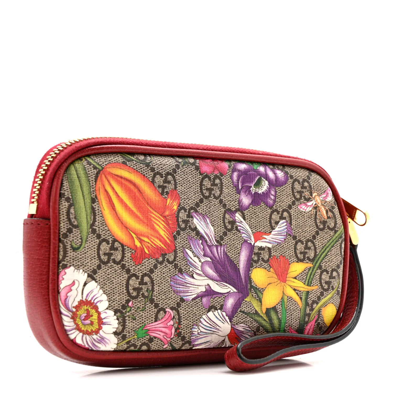 GG Supreme Monogram Flora Web Ophidia Wristlet Bag Red - Image 3