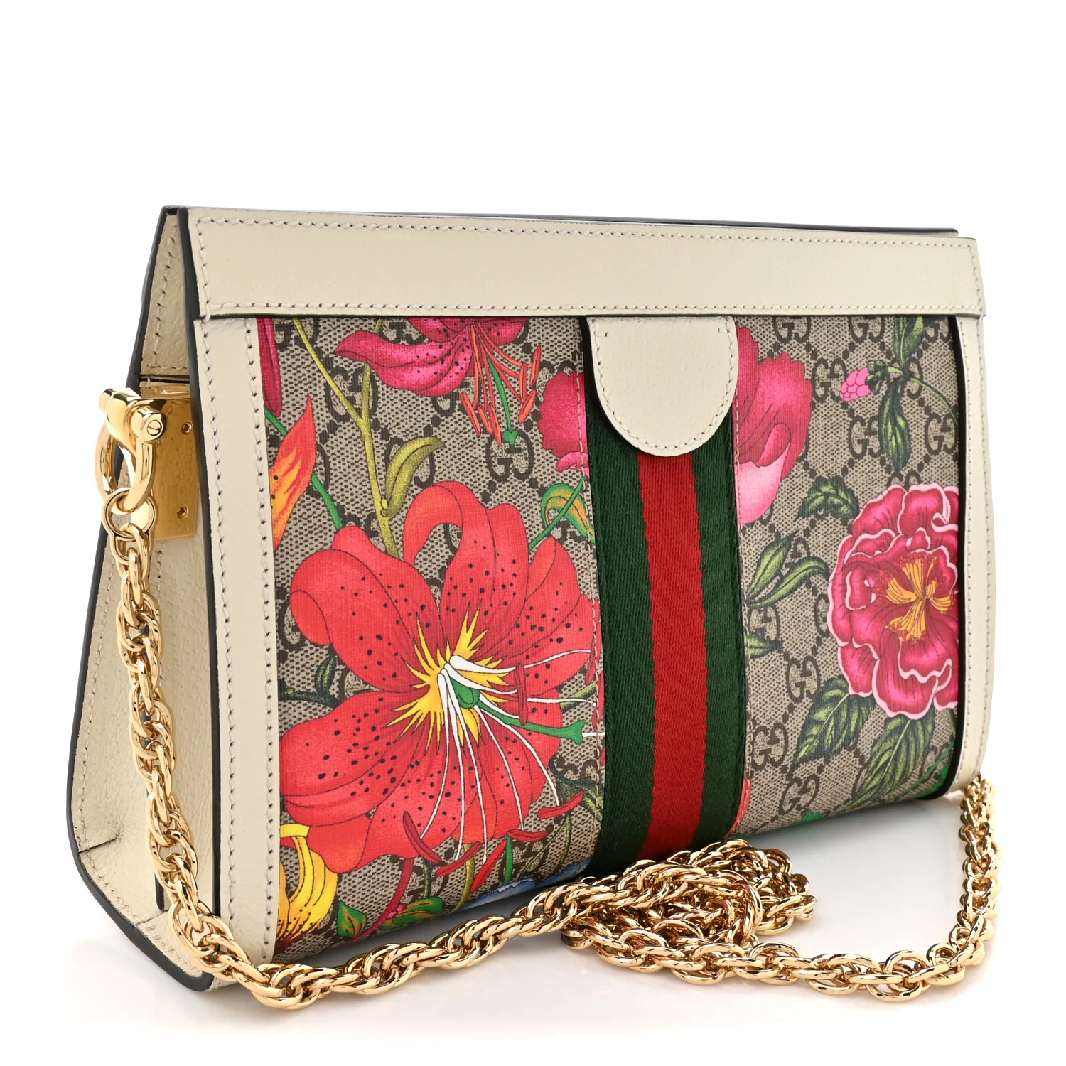 GG Supreme Monogram Flora Web Small Ophidia Chain Shoulder Bag White - Image 3