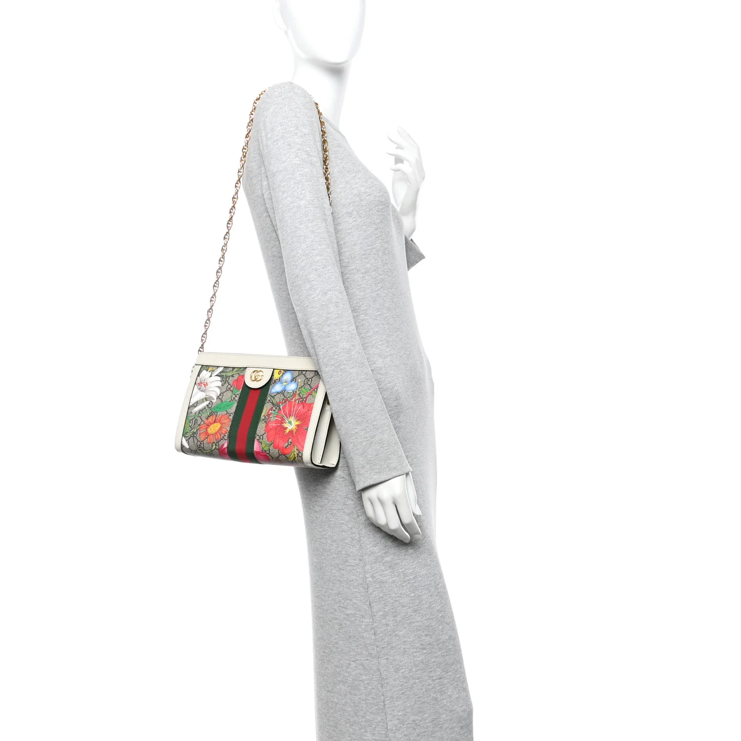 GG Supreme Monogram Flora Web Small Ophidia Chain Shoulder Bag White - Image 2