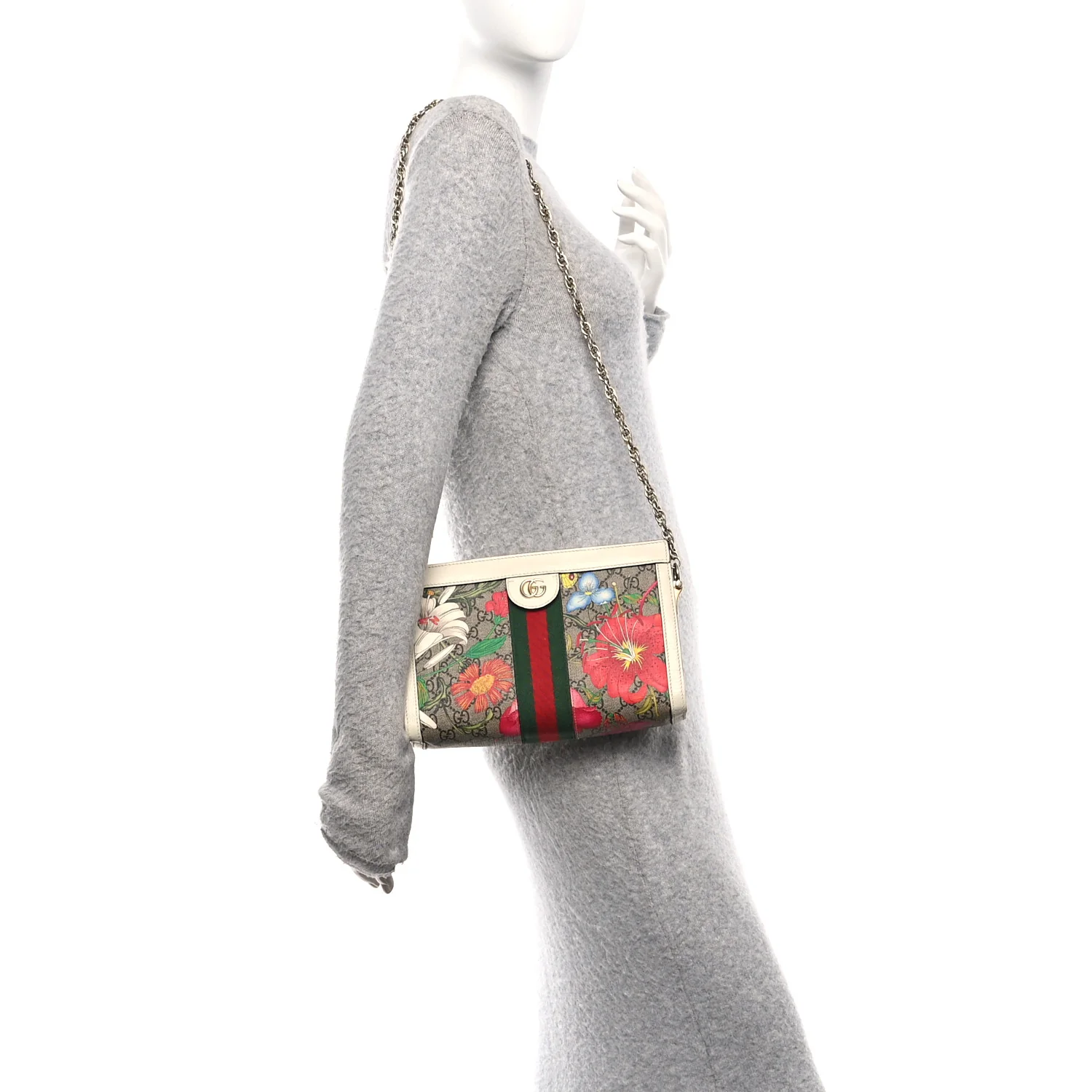 GG Supreme Monogram Flora Web Small Ophidia Chain Shoulder Bag White - Image 2