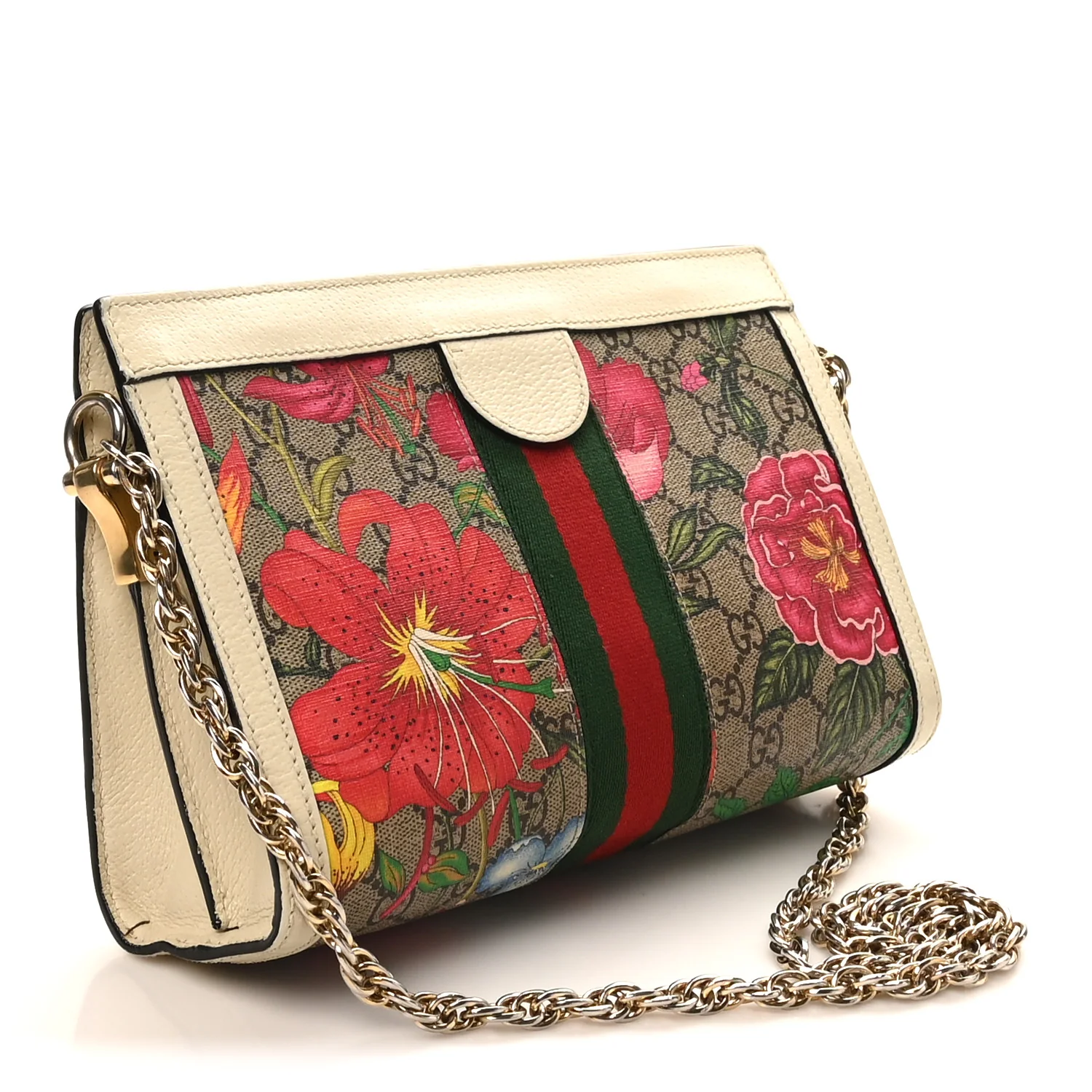 GG Supreme Monogram Flora Web Small Ophidia Chain Shoulder Bag White - Image 3