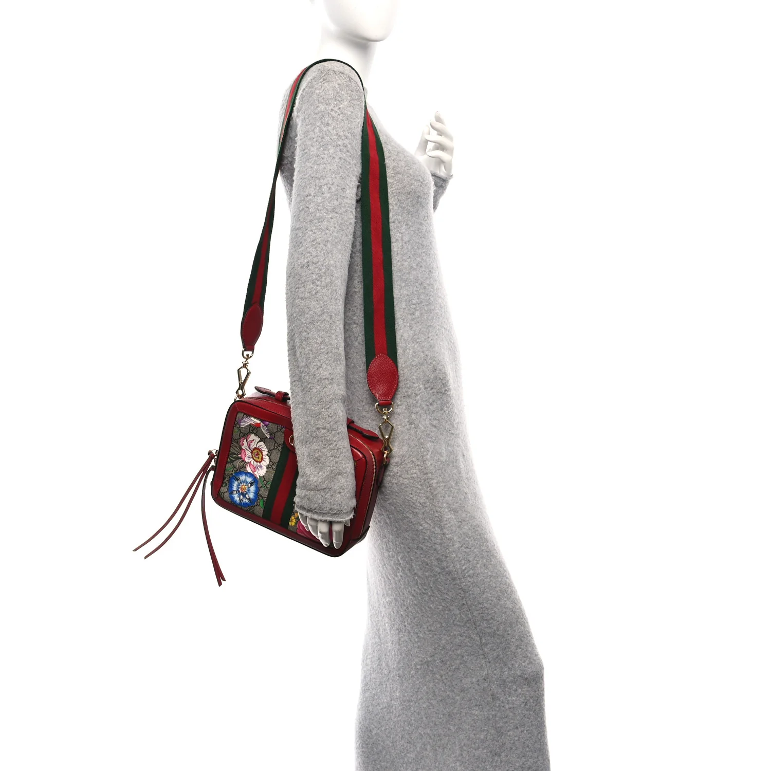 GG Supreme Monogram Flora Web Small Ophidia Top Handle Shoulder Bag Hibiscus Red - Image 2