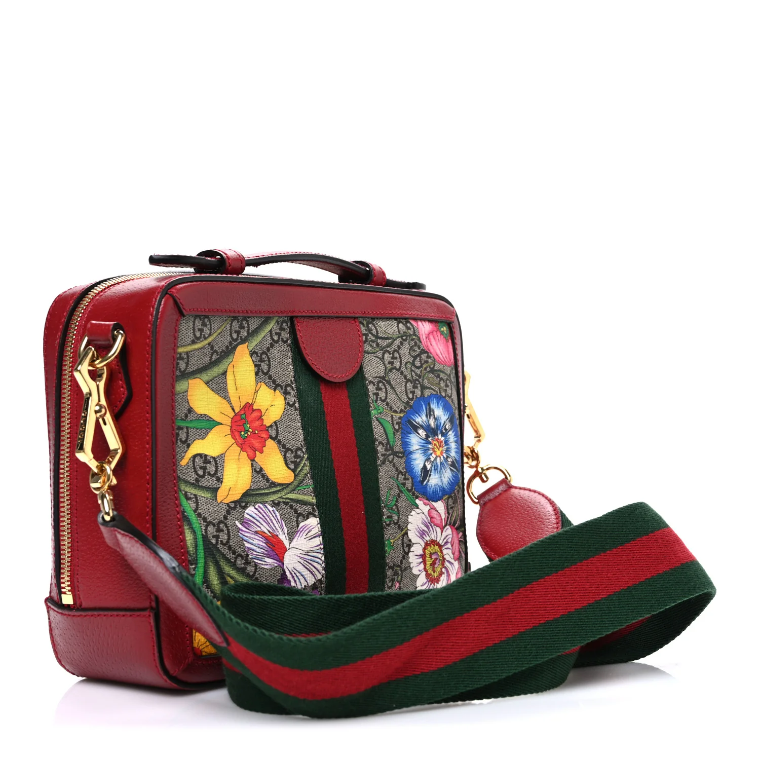 GG Supreme Monogram Flora Web Small Ophidia Top Handle Shoulder Bag Hibiscus Red - Image 3