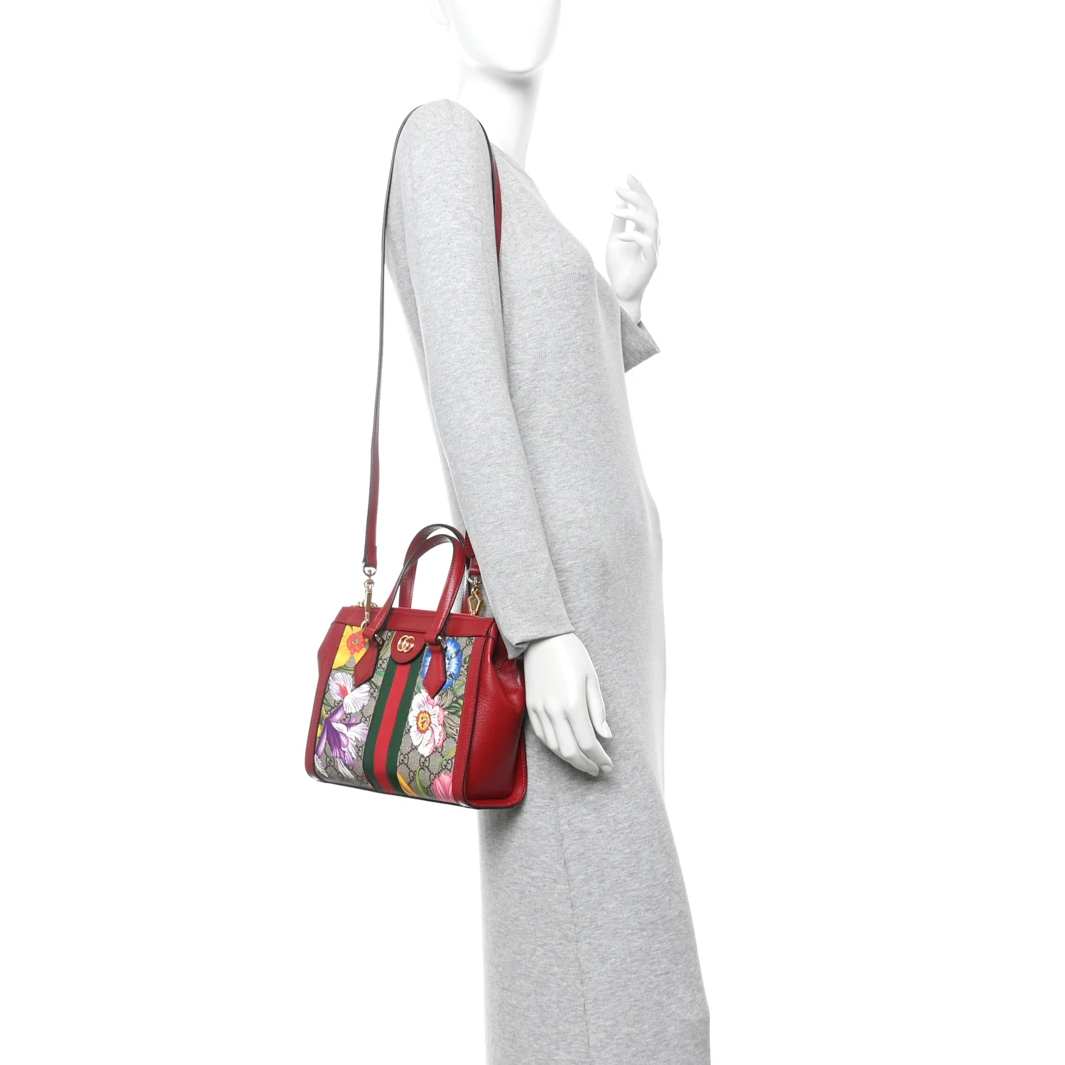 GG Supreme Monogram Flora Web Small Ophidia Tote Bag Red - Image 2