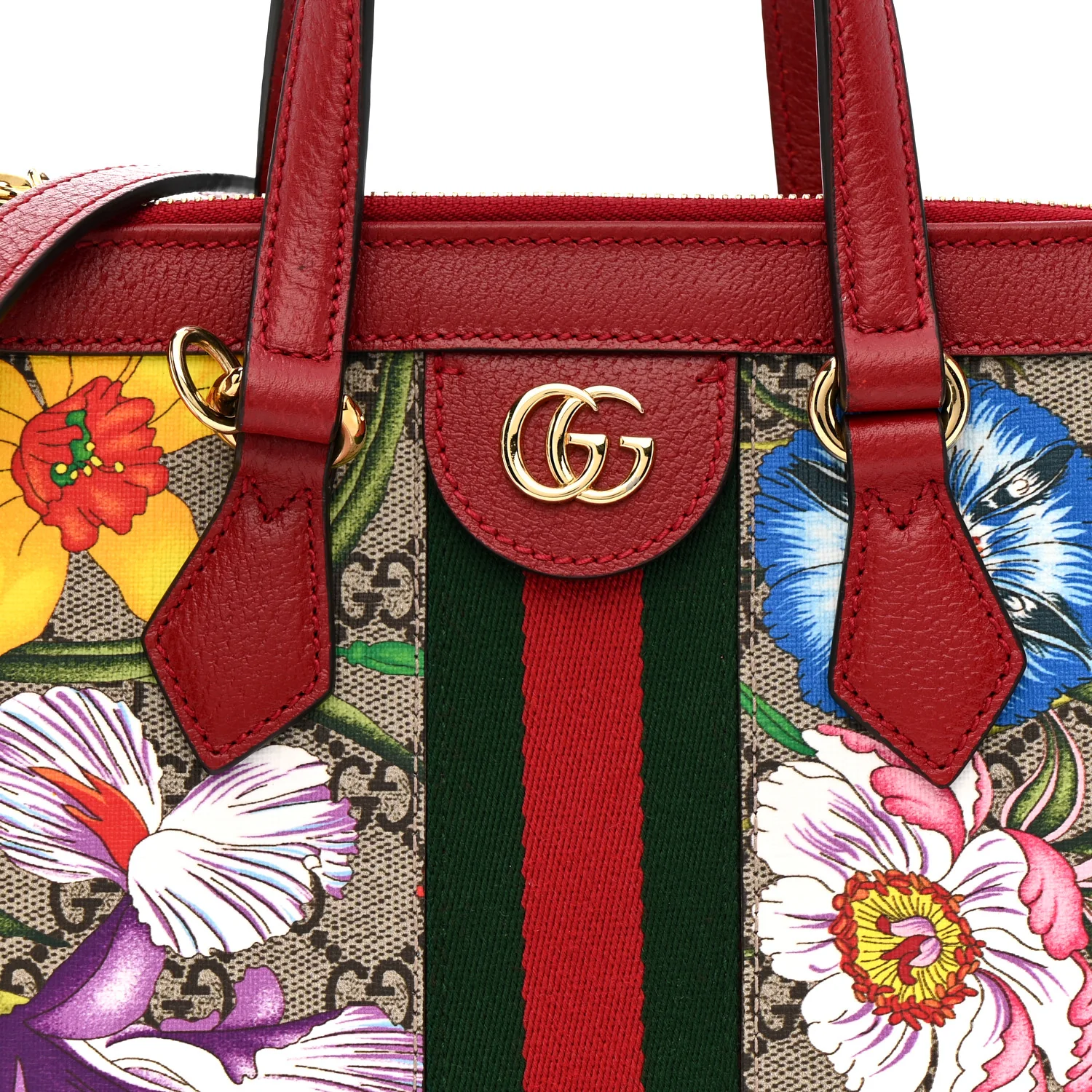 GG Supreme Monogram Flora Web Small Ophidia Tote Bag Red - Image 9
