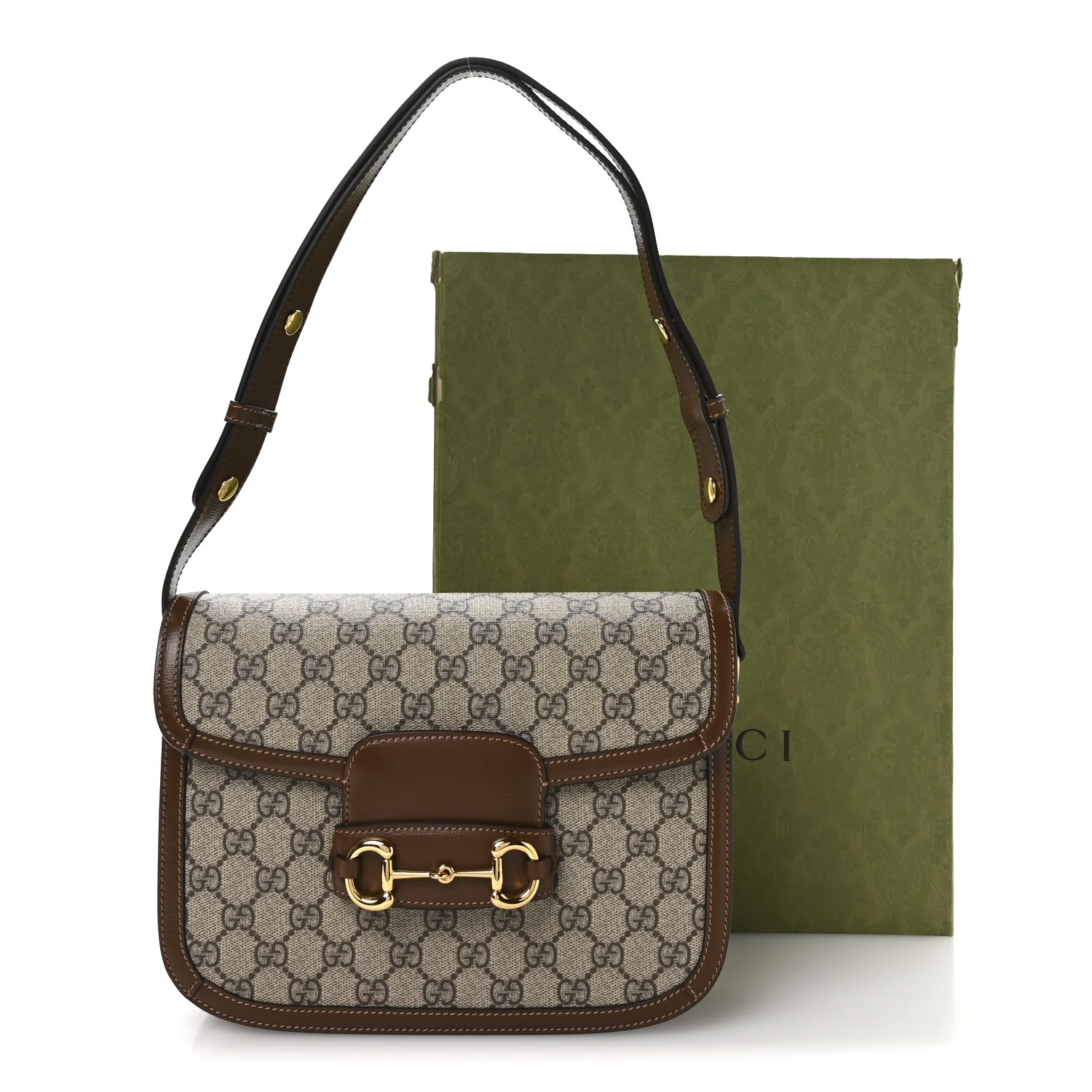 GG Supreme Monogram Horsebit 1955 Shoulder Bag Beige Brown Sugar - Image 20