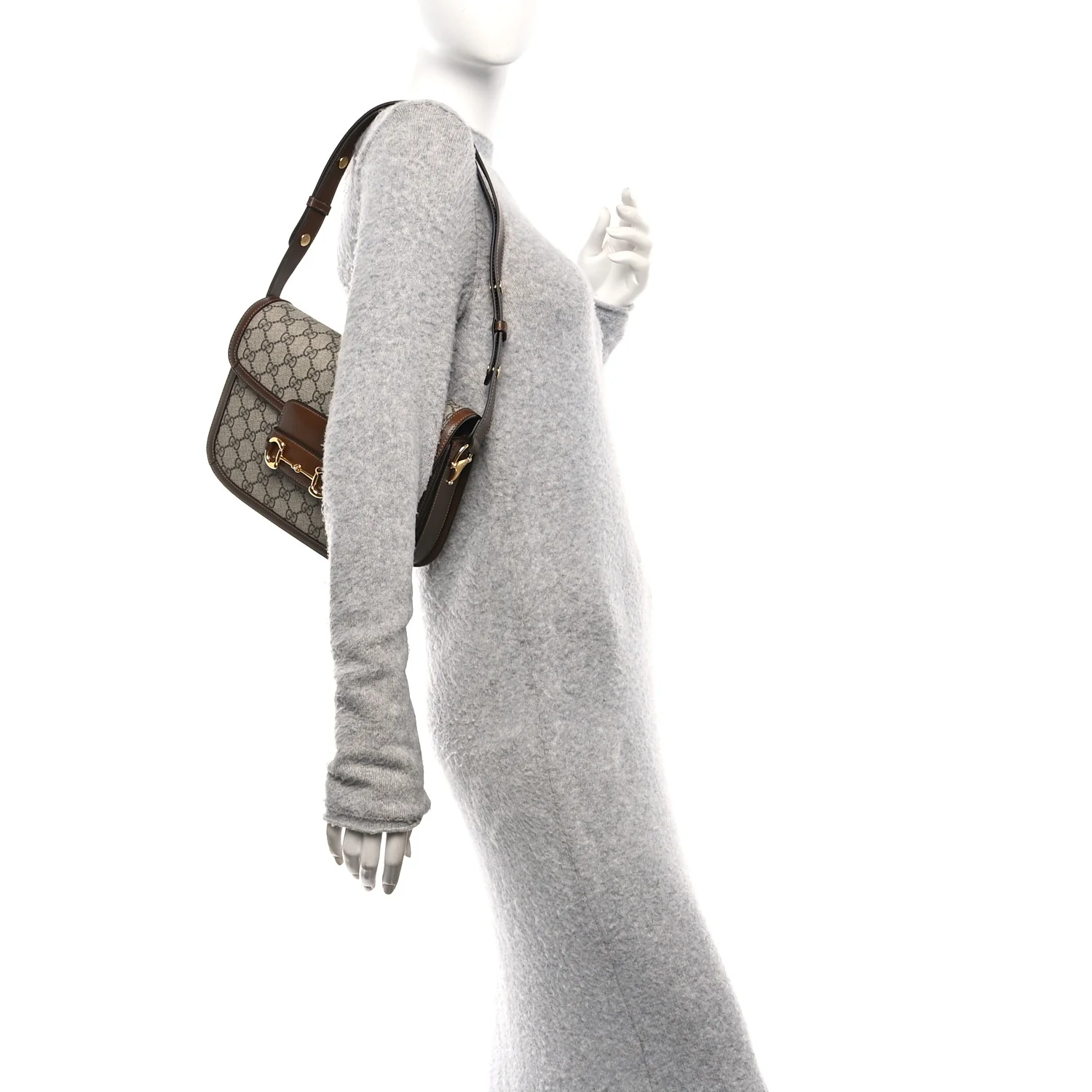 GG Supreme Monogram Horsebit 1955 Shoulder Bag Beige Brown Sugar - Image 3