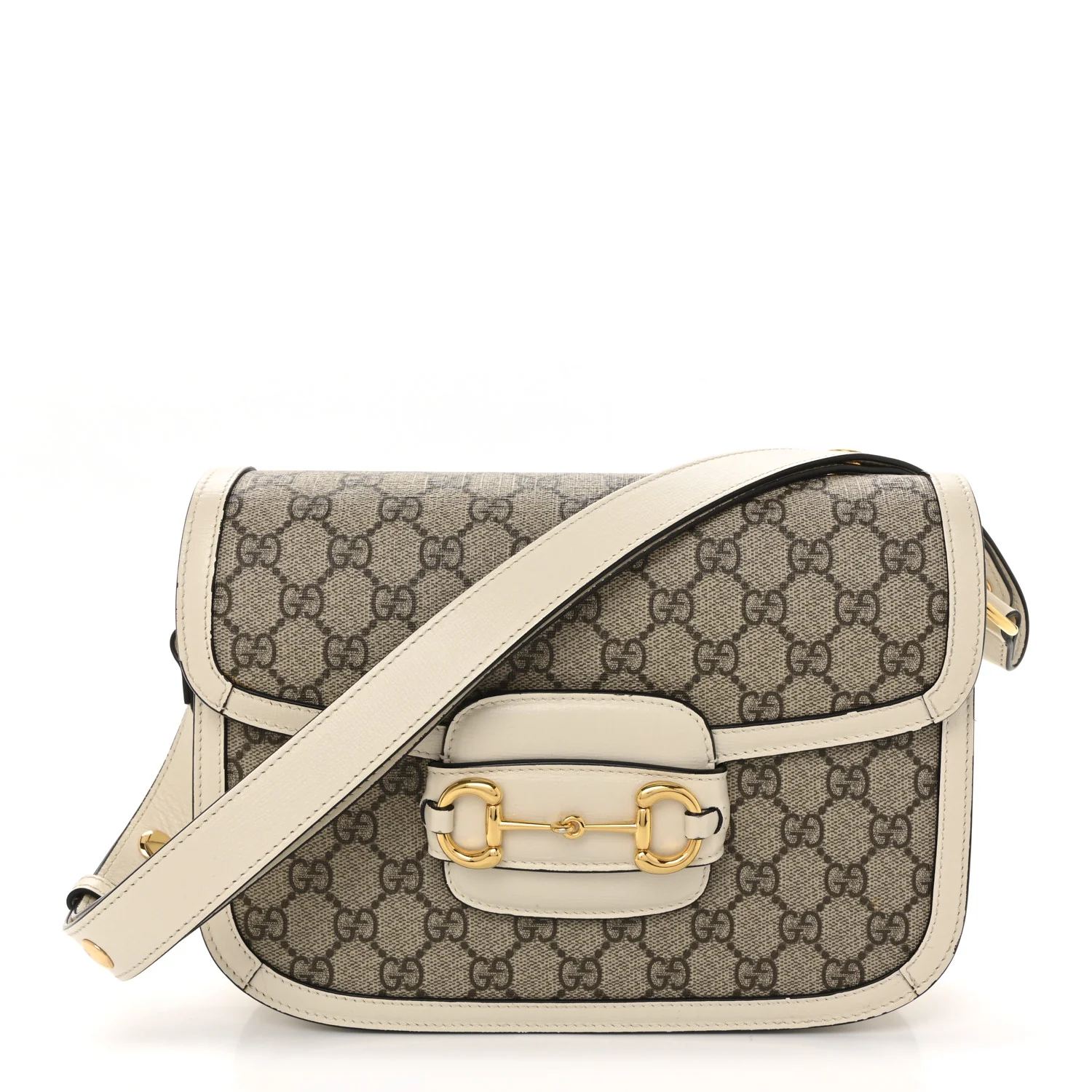 GG Supreme Monogram Horsebit 1955 Shoulder Bag Beige Mystic White