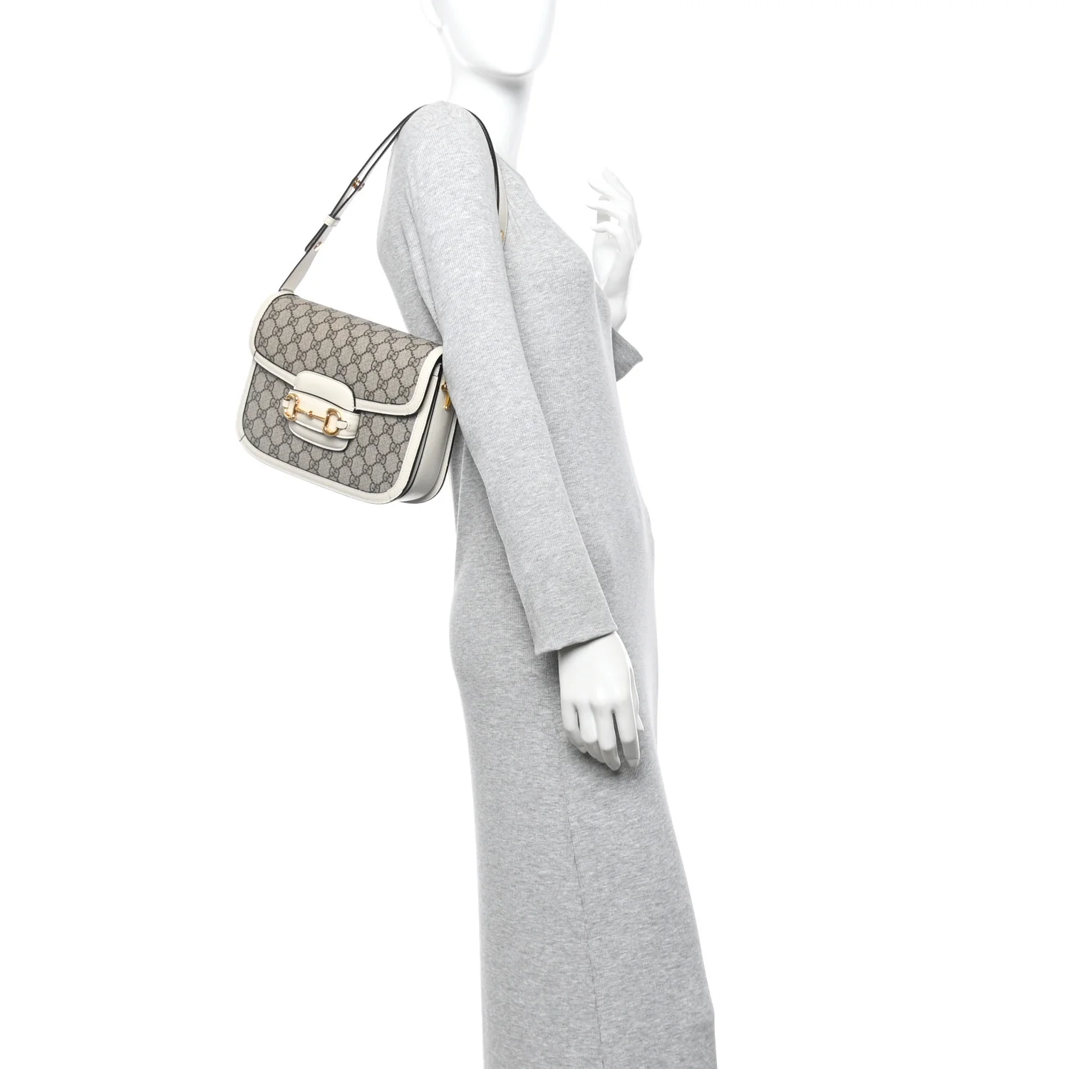 GG Supreme Monogram Horsebit 1955 Shoulder Bag Beige Mystic White - Image 2
