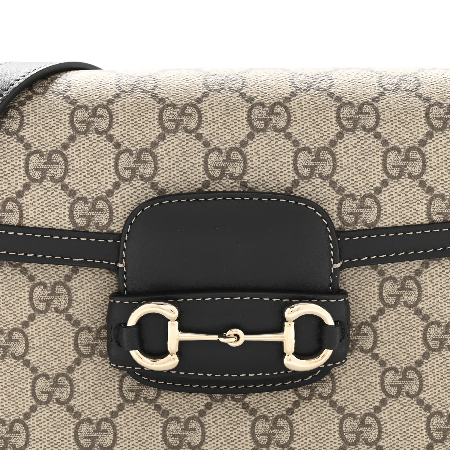 GG Supreme Monogram Horsebit 1955 Soft Small Shoulder Bag Beige Black - Image 8