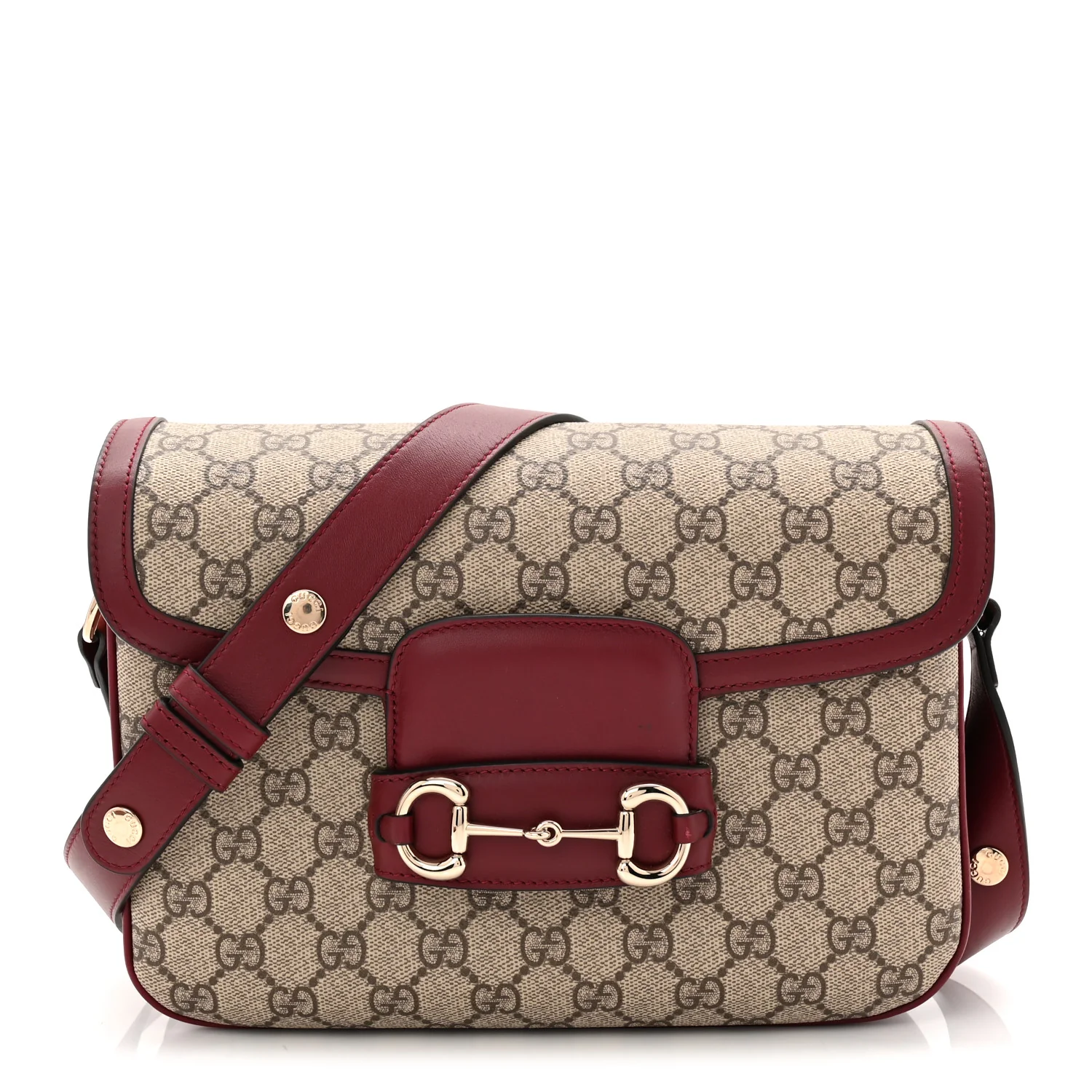 GG Supreme Monogram Horsebit 1955 Soft Small Shoulder Bag Beige Ebony Rosso Ancora