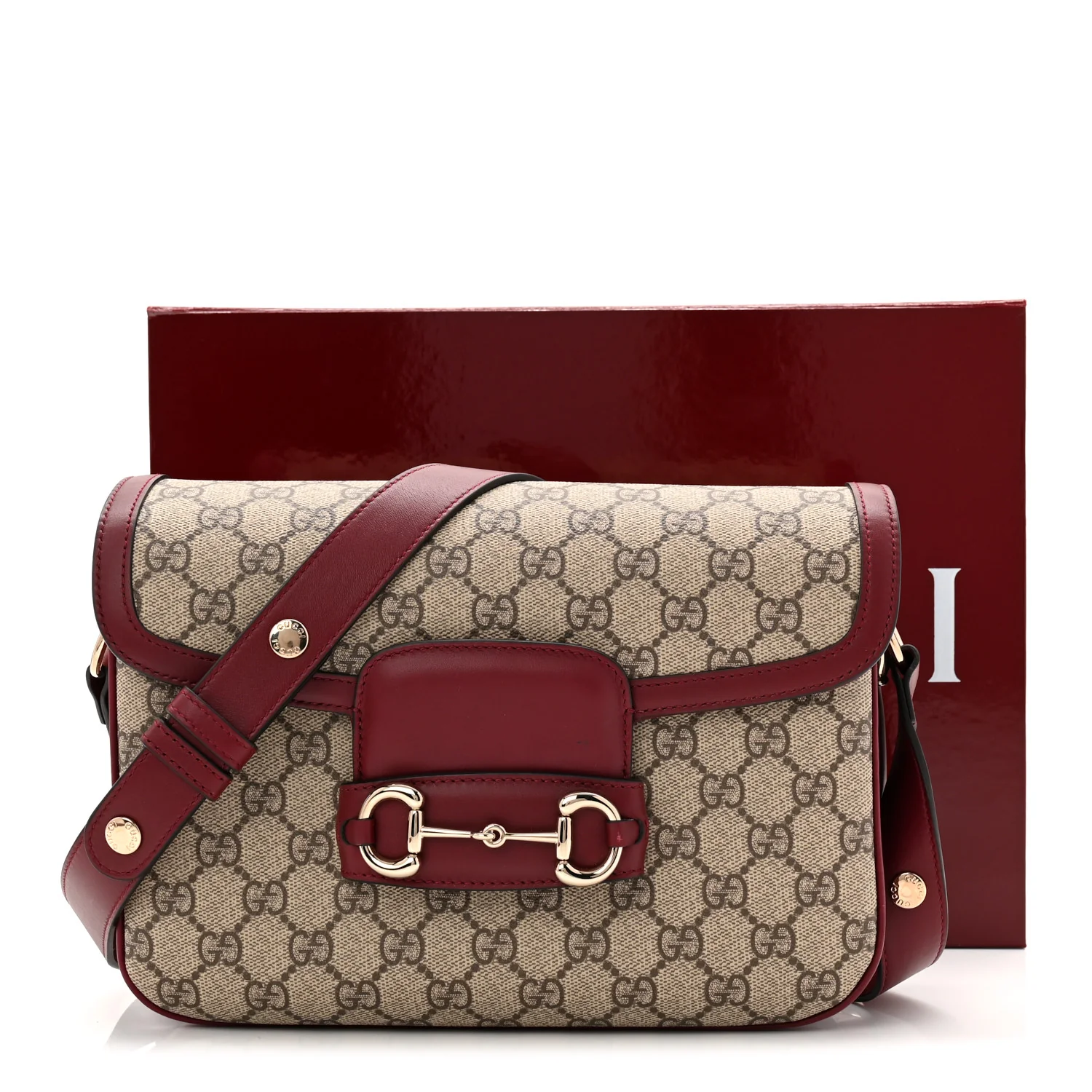 GG Supreme Monogram Horsebit 1955 Soft Small Shoulder Bag Beige Ebony Rosso Ancora - Image 12