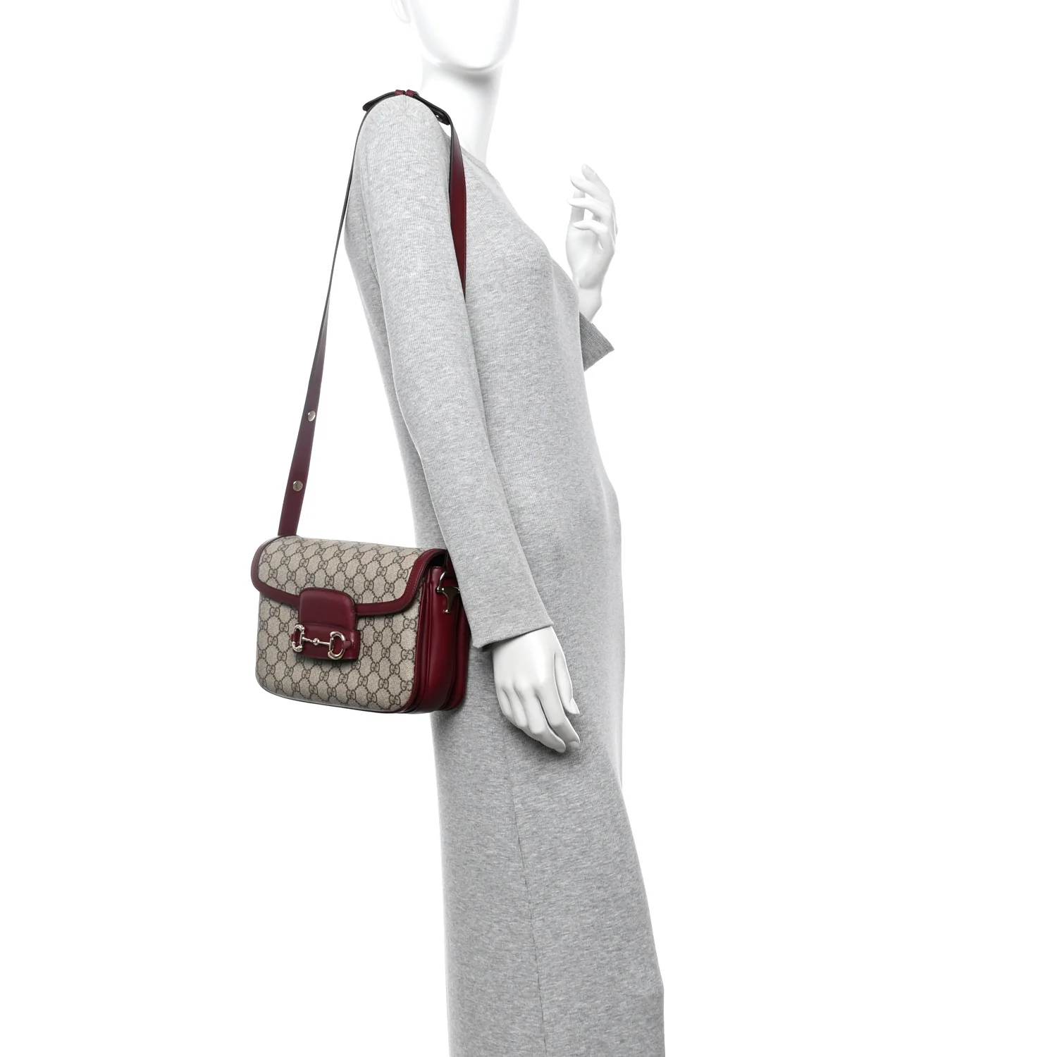 GG Supreme Monogram Horsebit 1955 Soft Small Shoulder Bag Beige Ebony Rosso Ancora - Image 2