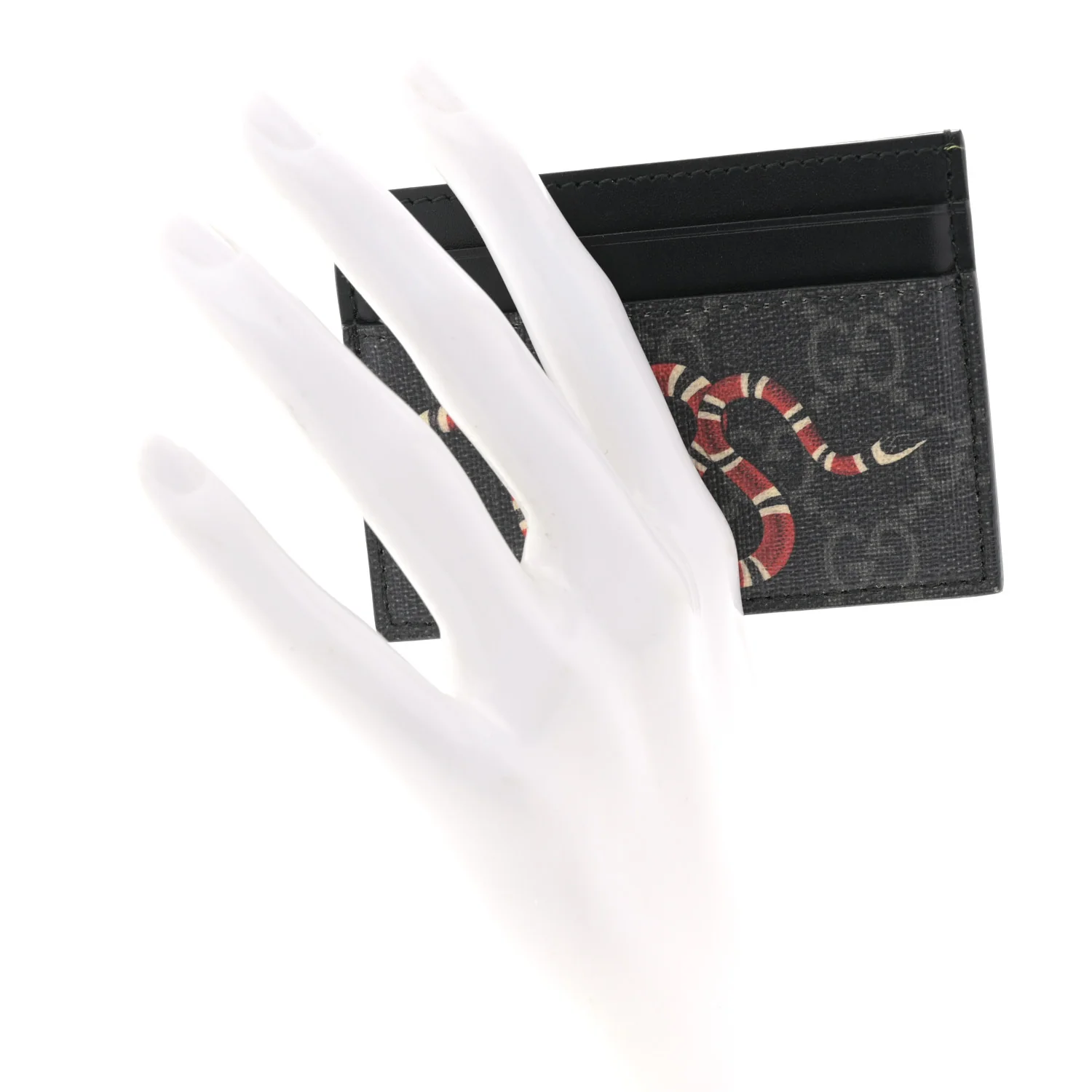 GG Supreme Monogram Kingsnake Card Holder Black Grey - Image 2