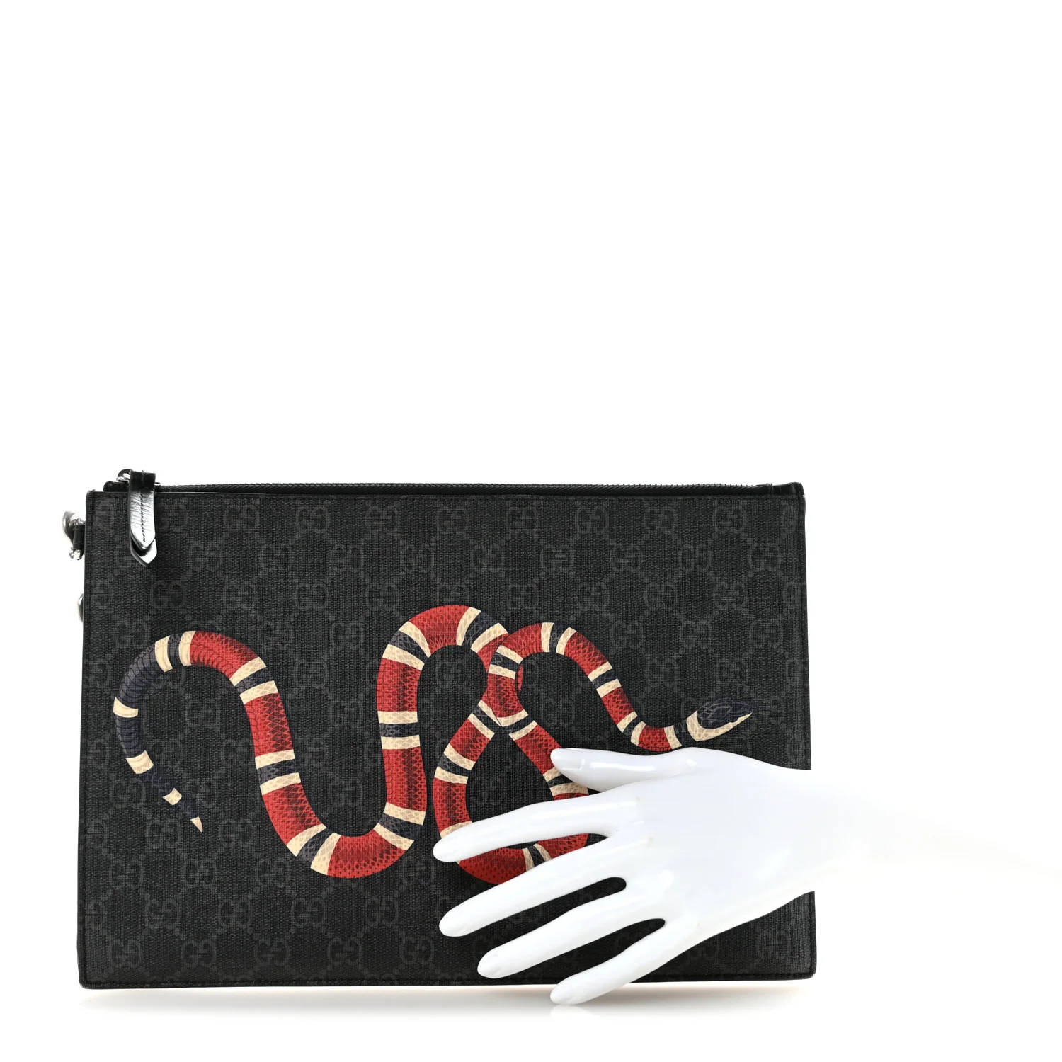 GG Supreme Monogram Kingsnake Zip Wristlet Pouch Black Grey - Image 3