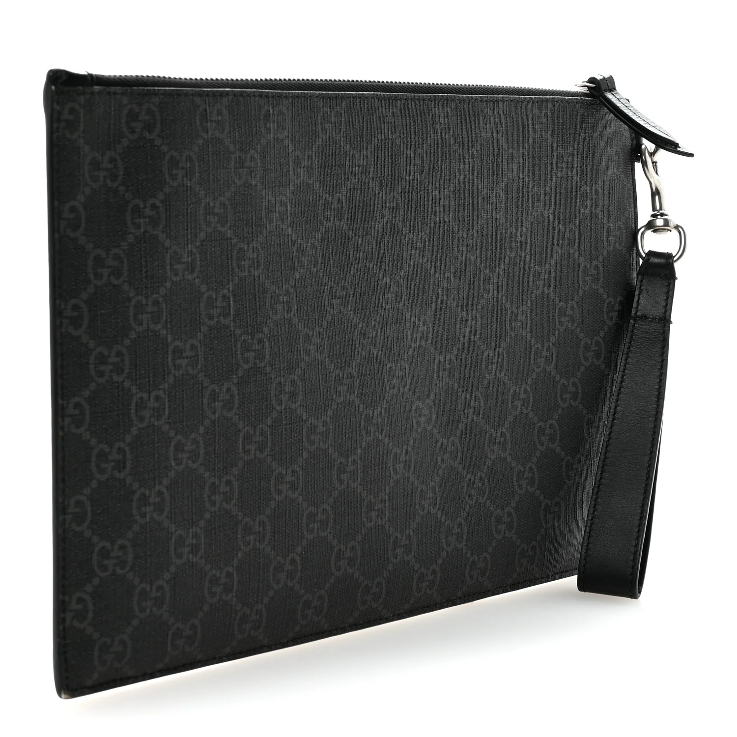 GG Supreme Monogram Kingsnake Zip Wristlet Pouch Black Grey - Image 6